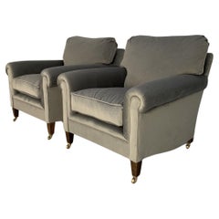 Pair of George Smith “Signature” Armchairs, in Pale Grey Ralph Lauren Velvet