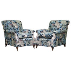 Pair of George Smith Signature Armchairs William Morris Forest Linen Fabric