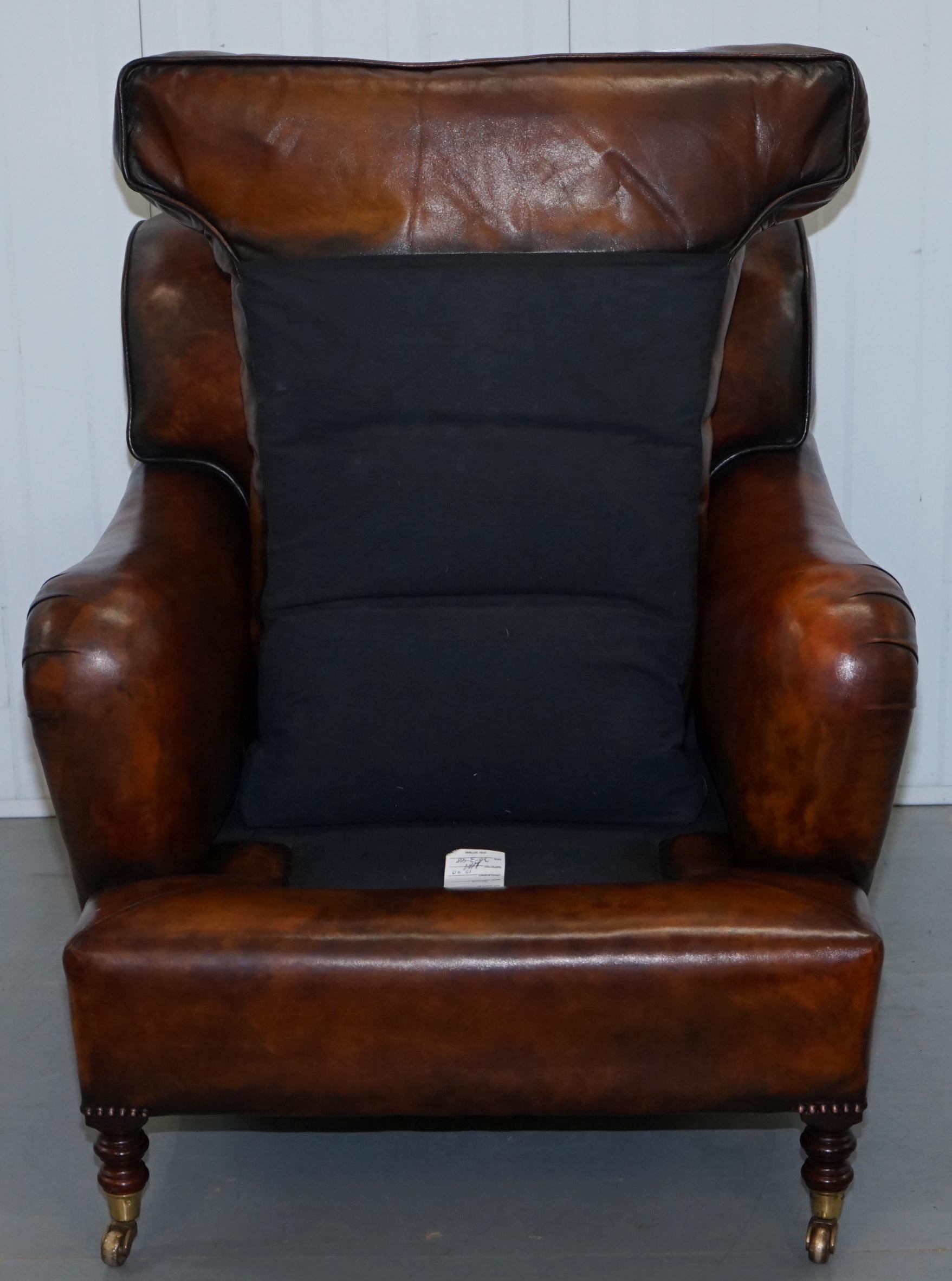 Pair of George Smith Signature Howard Cigar Brown Leather Armchairs 3