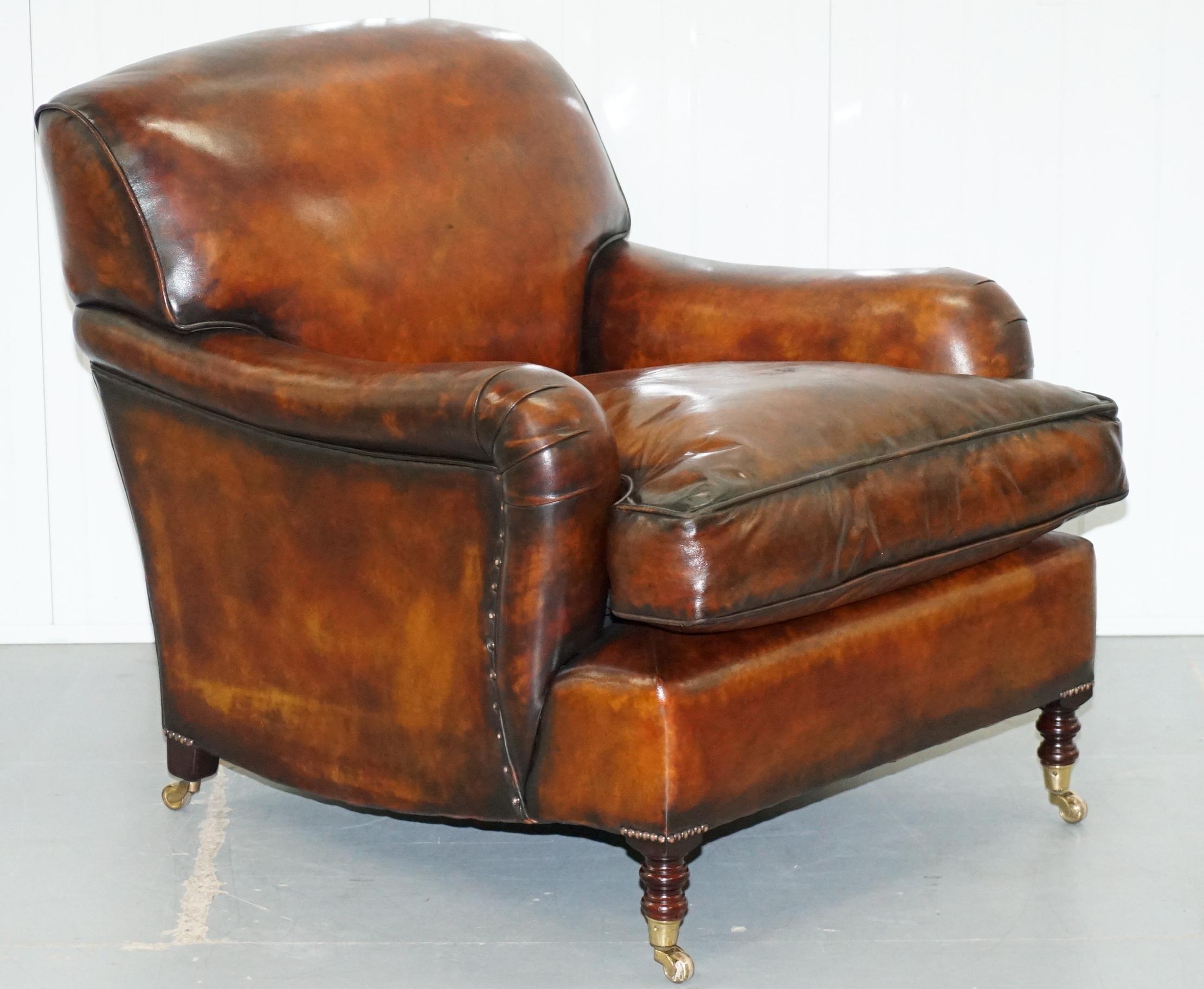 Pair of George Smith Signature Howard Cigar Brown Leather Armchairs 8
