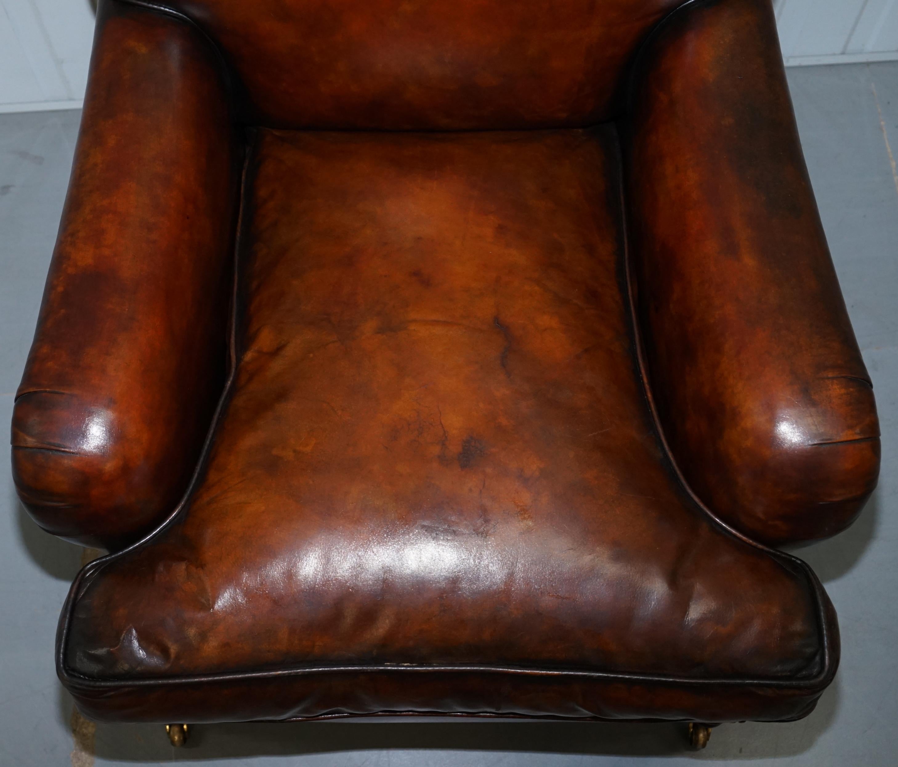 Pair of George Smith Signature Howard Cigar Brown Leather Armchairs 9