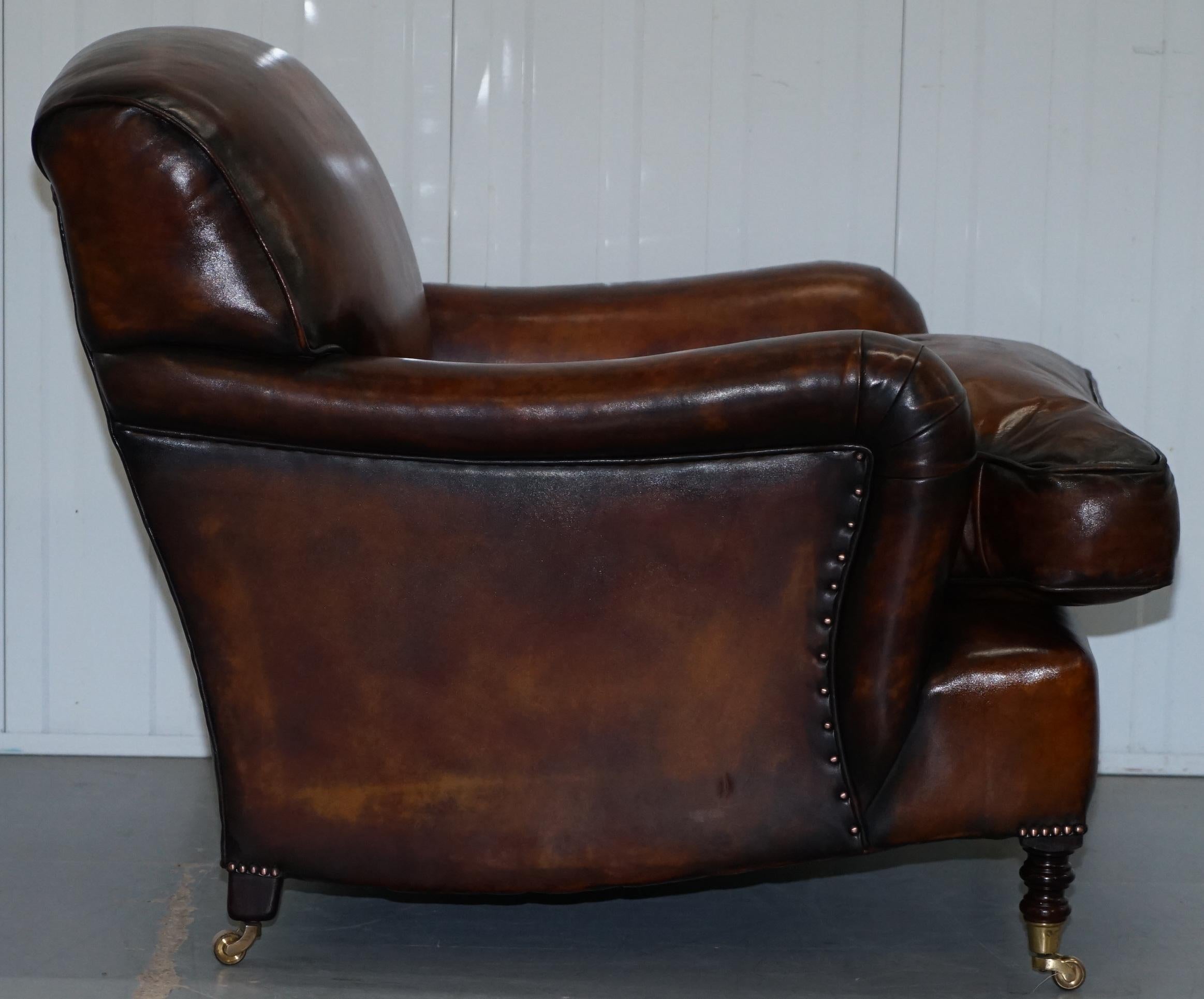 Pair of George Smith Signature Howard Cigar Brown Leather Armchairs 11