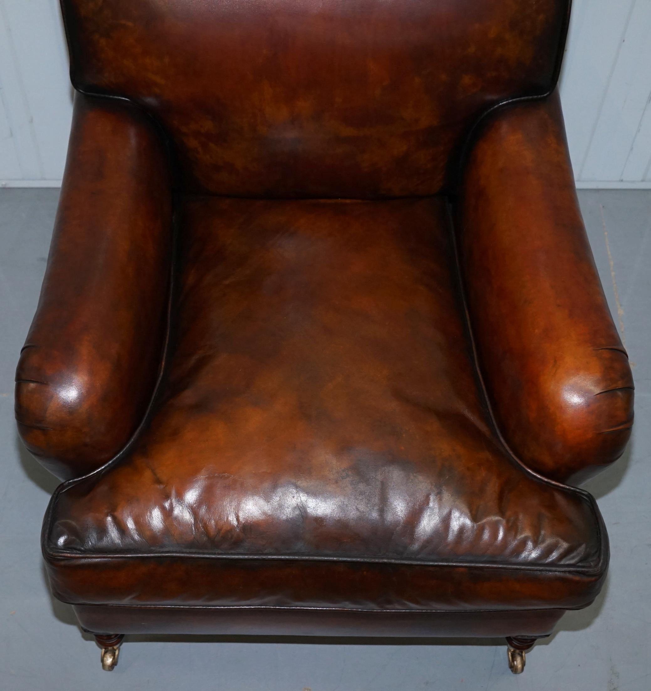 Victorian Pair of George Smith Signature Howard Cigar Brown Leather Armchairs