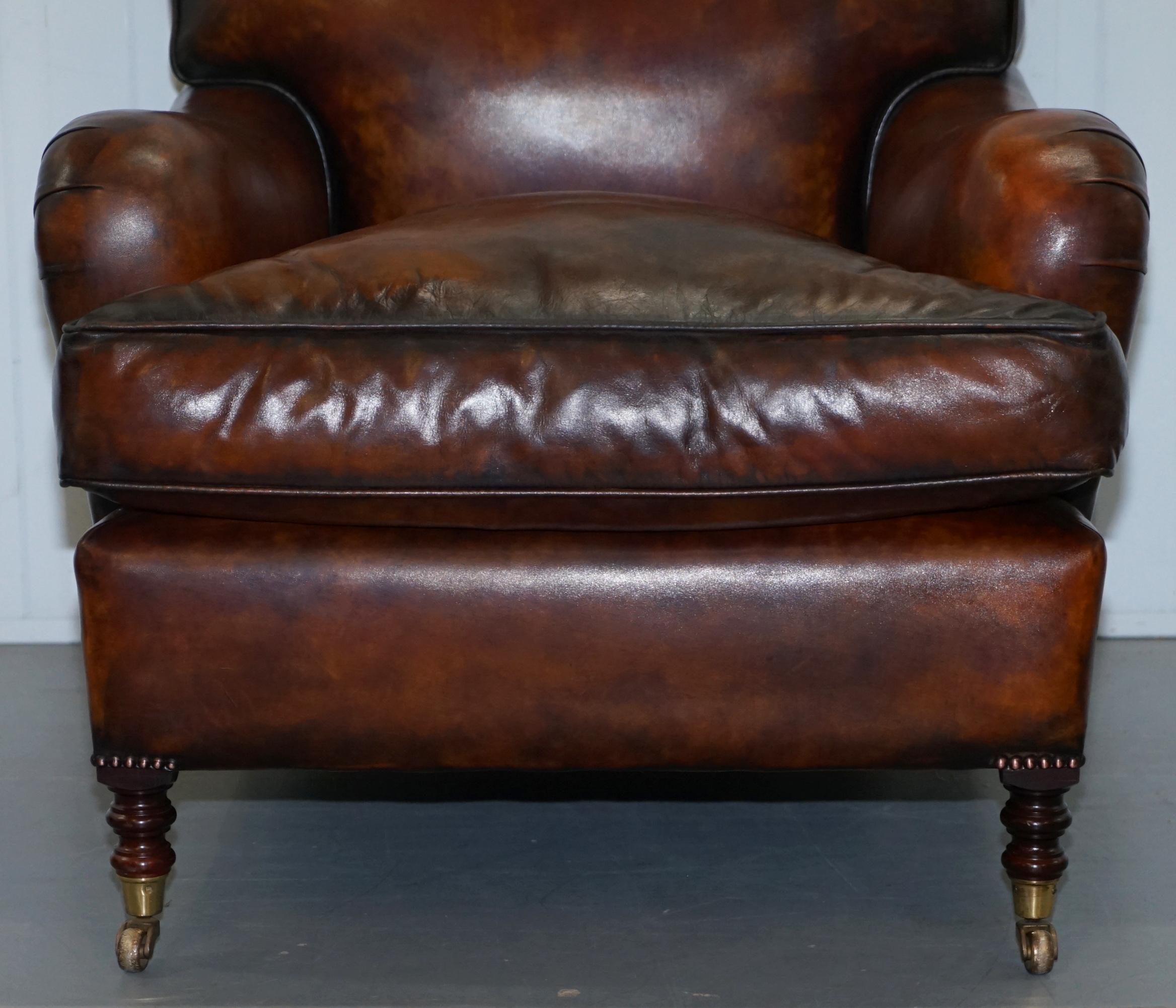 British Pair of George Smith Signature Howard Cigar Brown Leather Armchairs