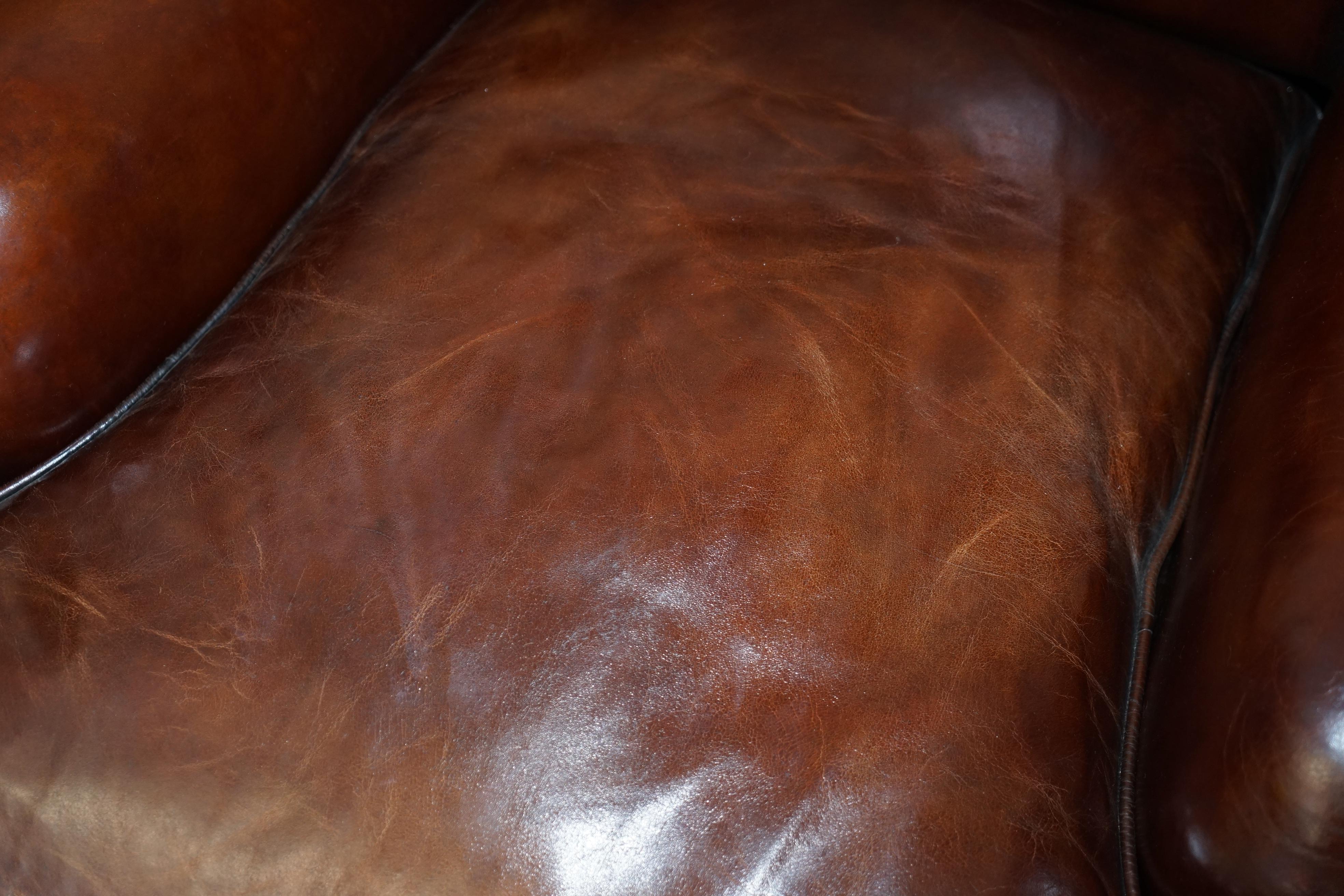 Pair of George Smith Signature Scroll Arm Hand Dyed Brown Leather Armchairs 3
