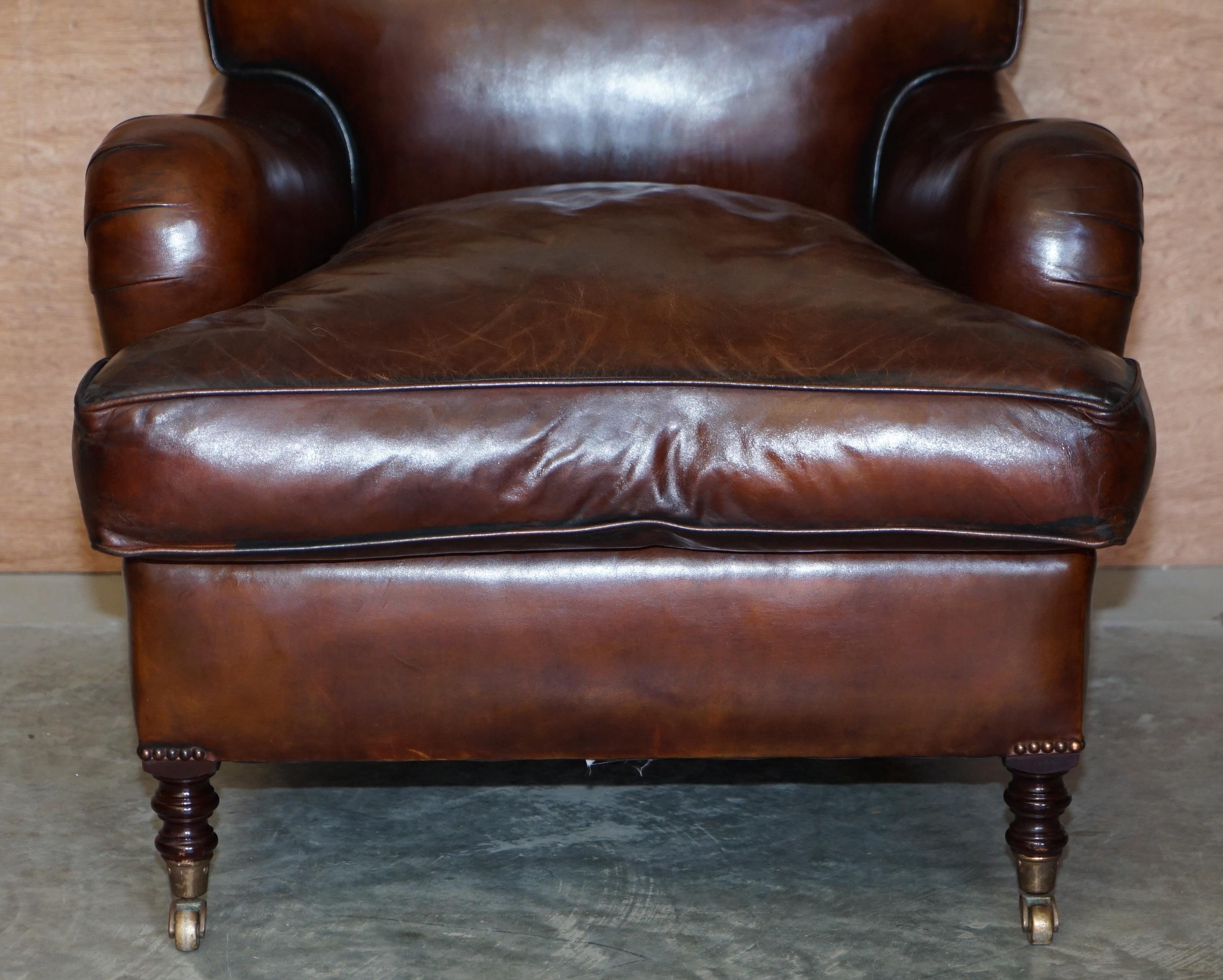 Pair of George Smith Signature Scroll Arm Hand Dyed Brown Leather Armchairs 5