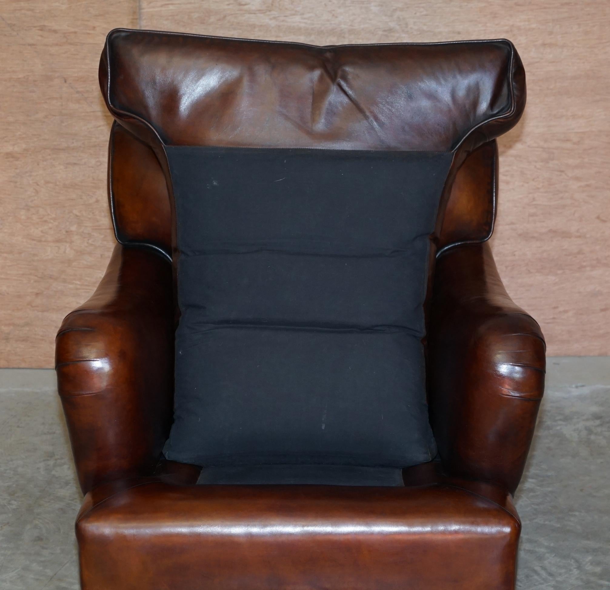 Pair of George Smith Signature Scroll Arm Hand Dyed Brown Leather Armchairs 11