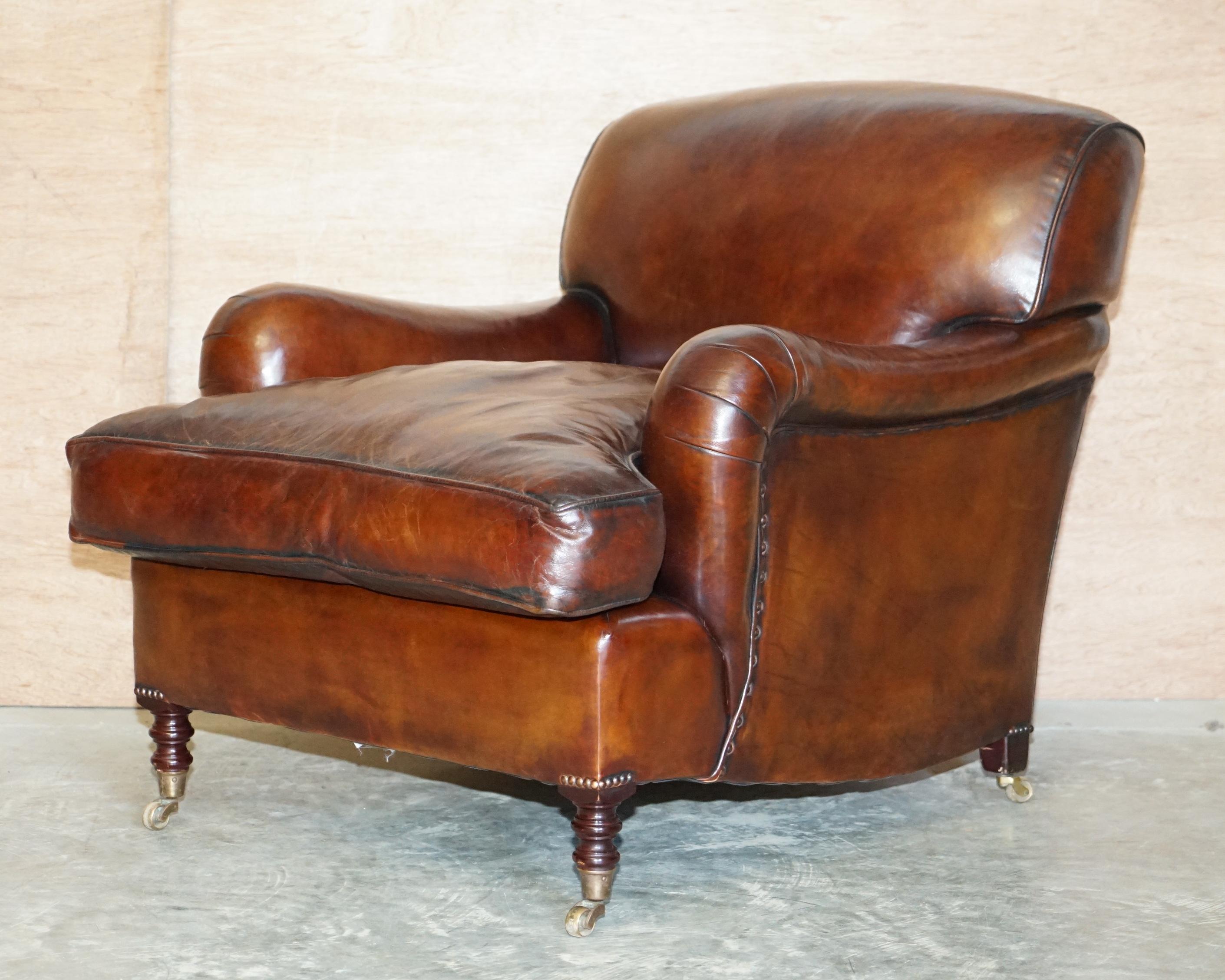 We are delighted to offer for sale this sublime and highly collectable pair of fully restored George Smith Signature Scroll Arm cigar brown leather armchairs with oversized feather filled cushions 

These are just about the finest armchairs