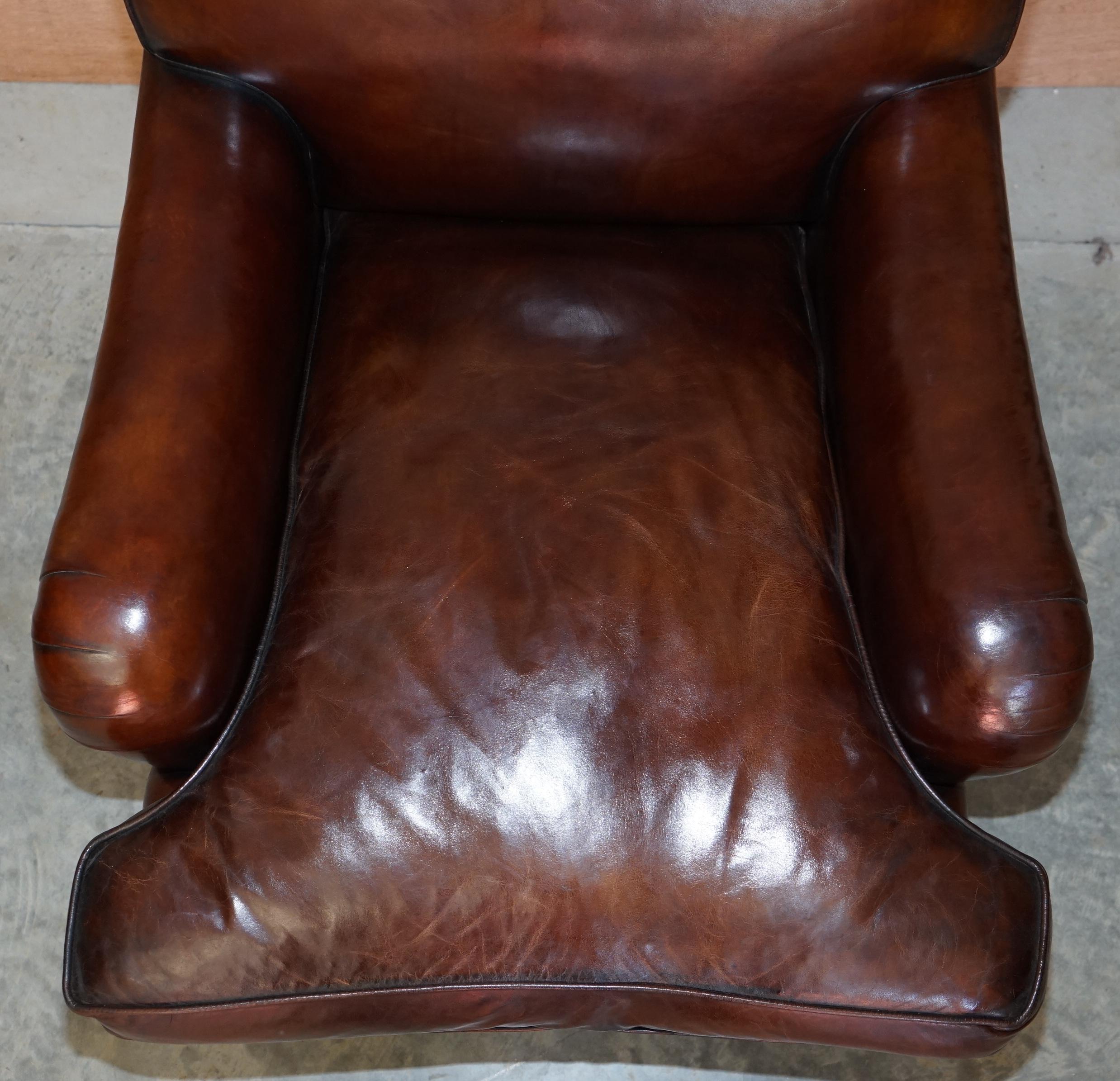 Pair of George Smith Signature Scroll Arm Hand Dyed Brown Leather Armchairs 1