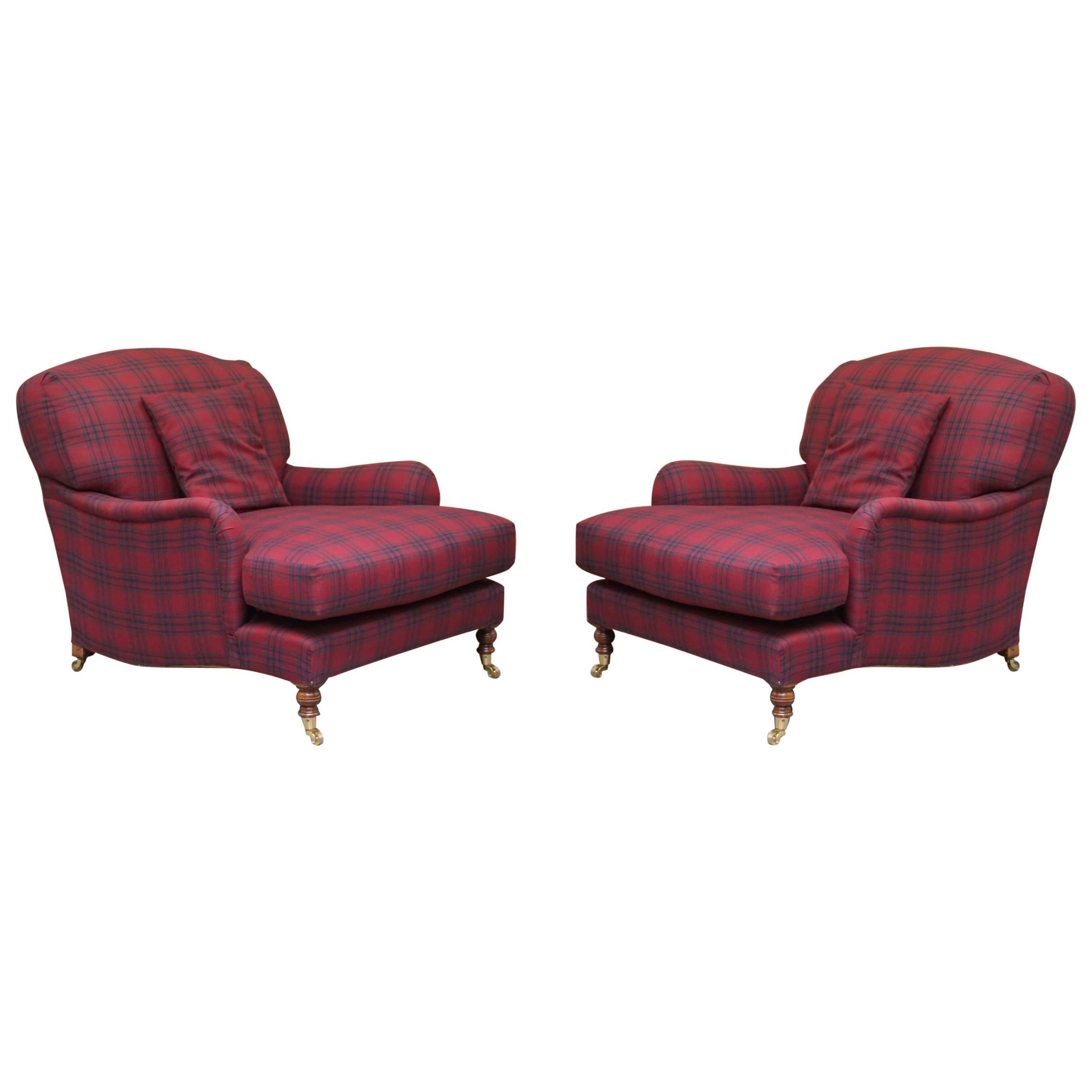 Pair of George Smith Signature Scroll Arm Howard Club Armchairs