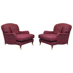 Pair of George Smith Signature Scroll Arm Howard Club Armchairs
