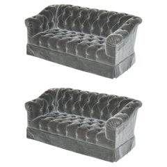 PAIR OF GEORGE SMiTH SOMERVILLE CHESTERFIELD MOHAIR VELVET SOFAS