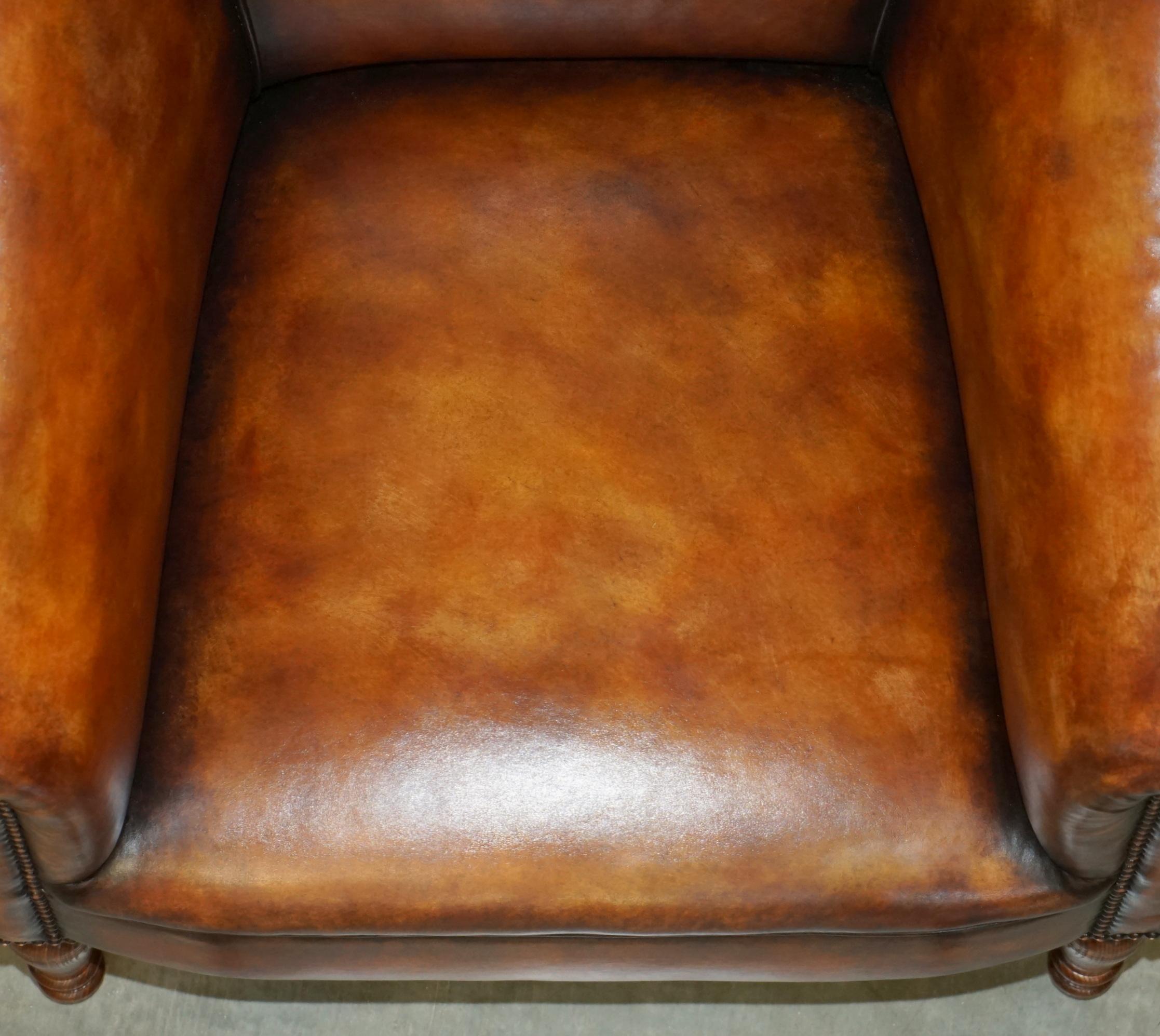 PAIR OF GEORGE SMITH SOMERVILLE RESTORED BROWN LEATHER ARMCHAiRS For Sale 2