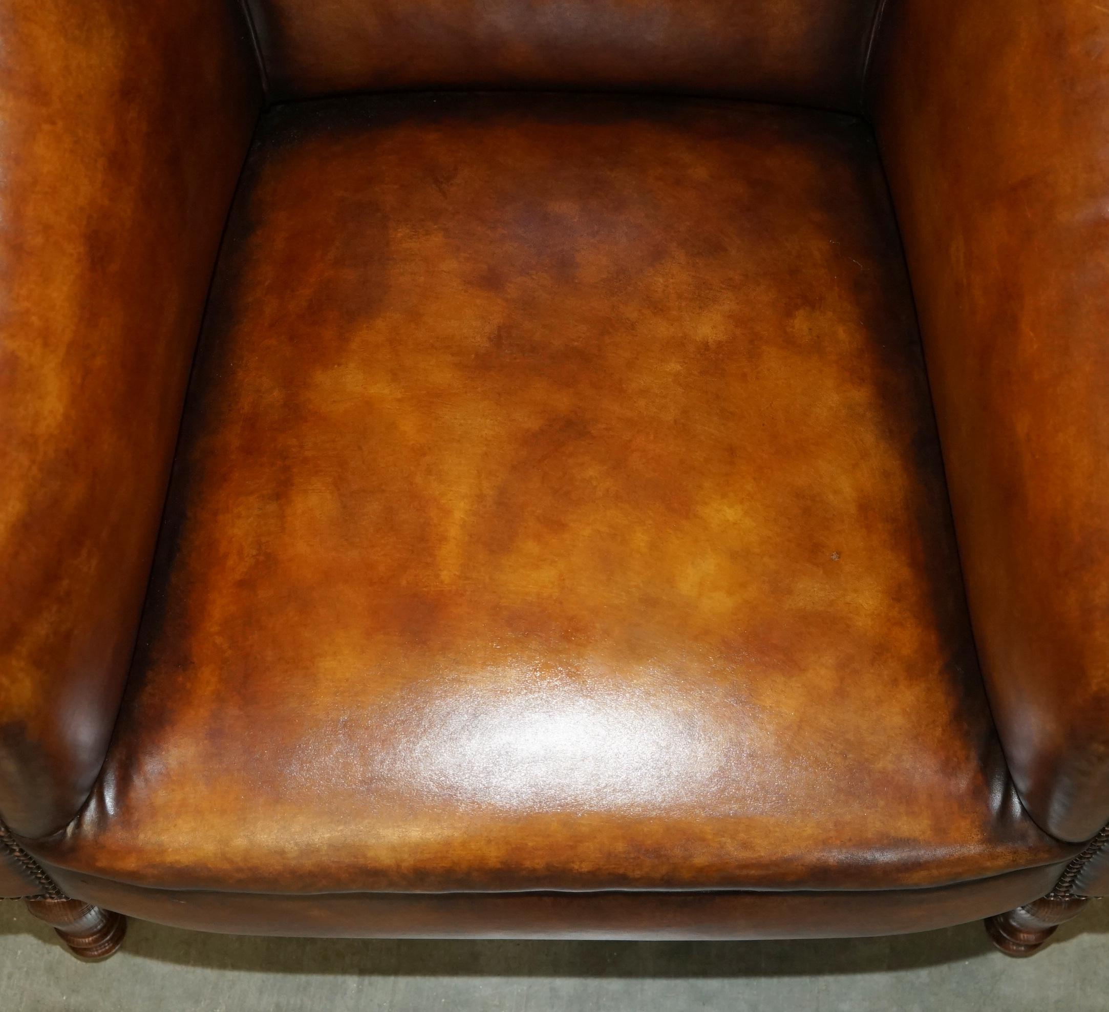 PAIR OF GEORGE SMITH SOMERVILLE RESTORED BROWN LEATHER ARMCHAiRS For Sale 7