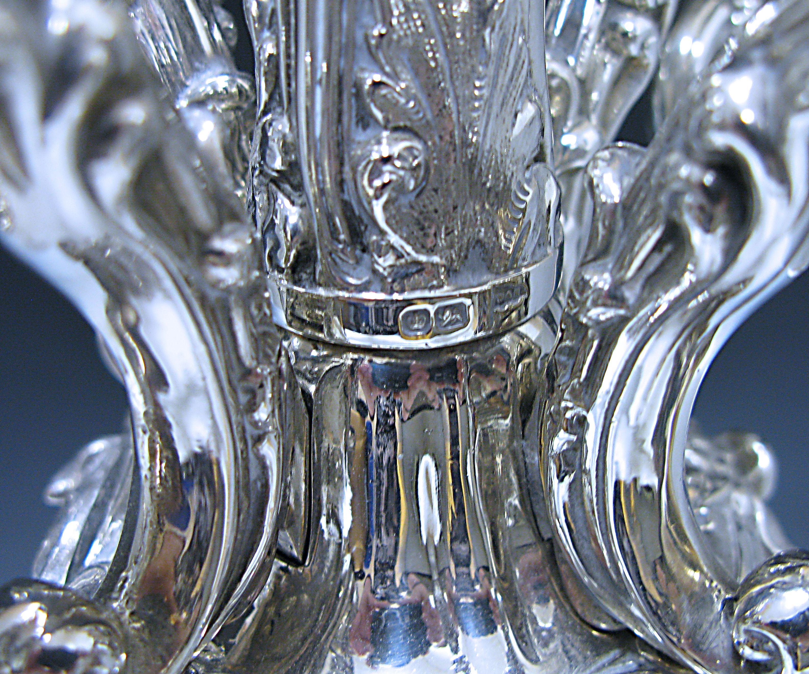 Pair of Antique Sterling Silver Five-Light Candelabra by Walker & Hall 5