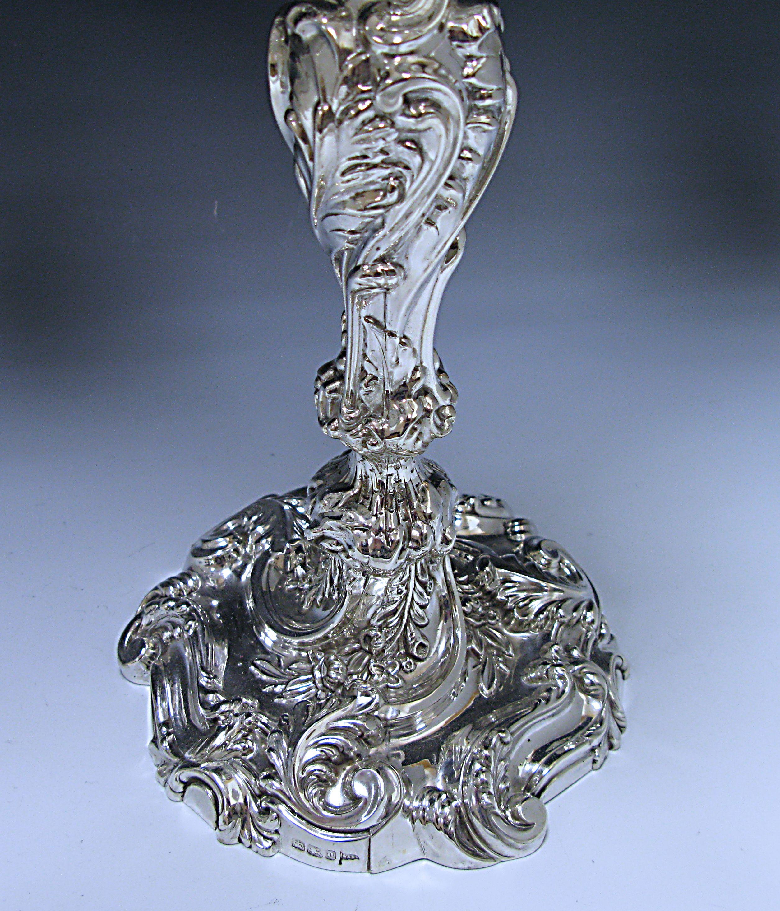 Rococo Pair of Antique Sterling Silver Five-Light Candelabra by Walker & Hall