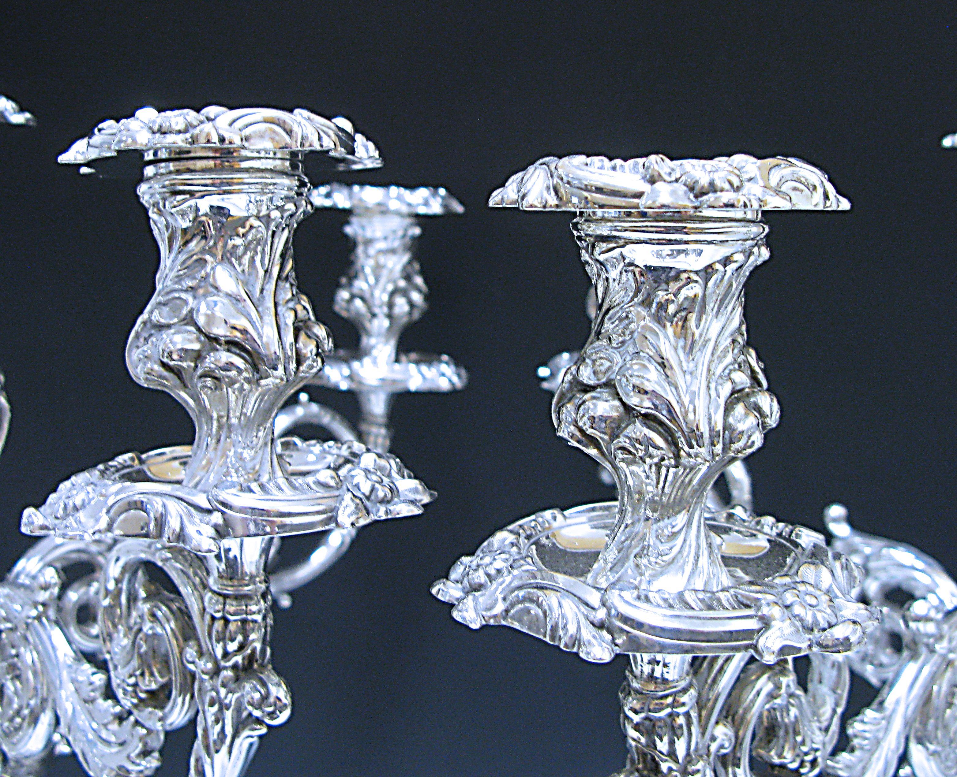 19th Century Pair of Antique Sterling Silver Five-Light Candelabra by Walker & Hall
