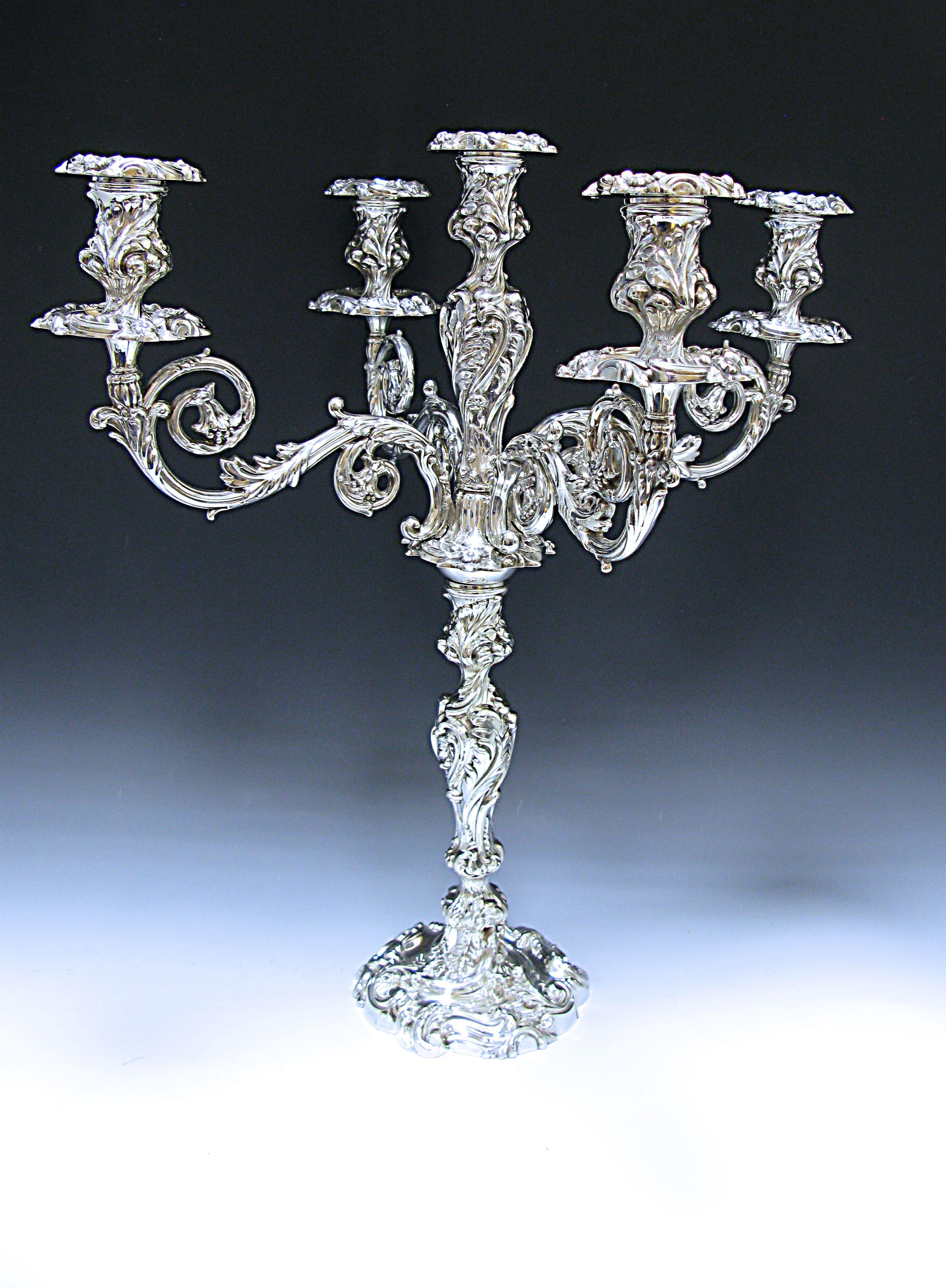 Pair of Antique Sterling Silver Five-Light Candelabra by Walker & Hall 1