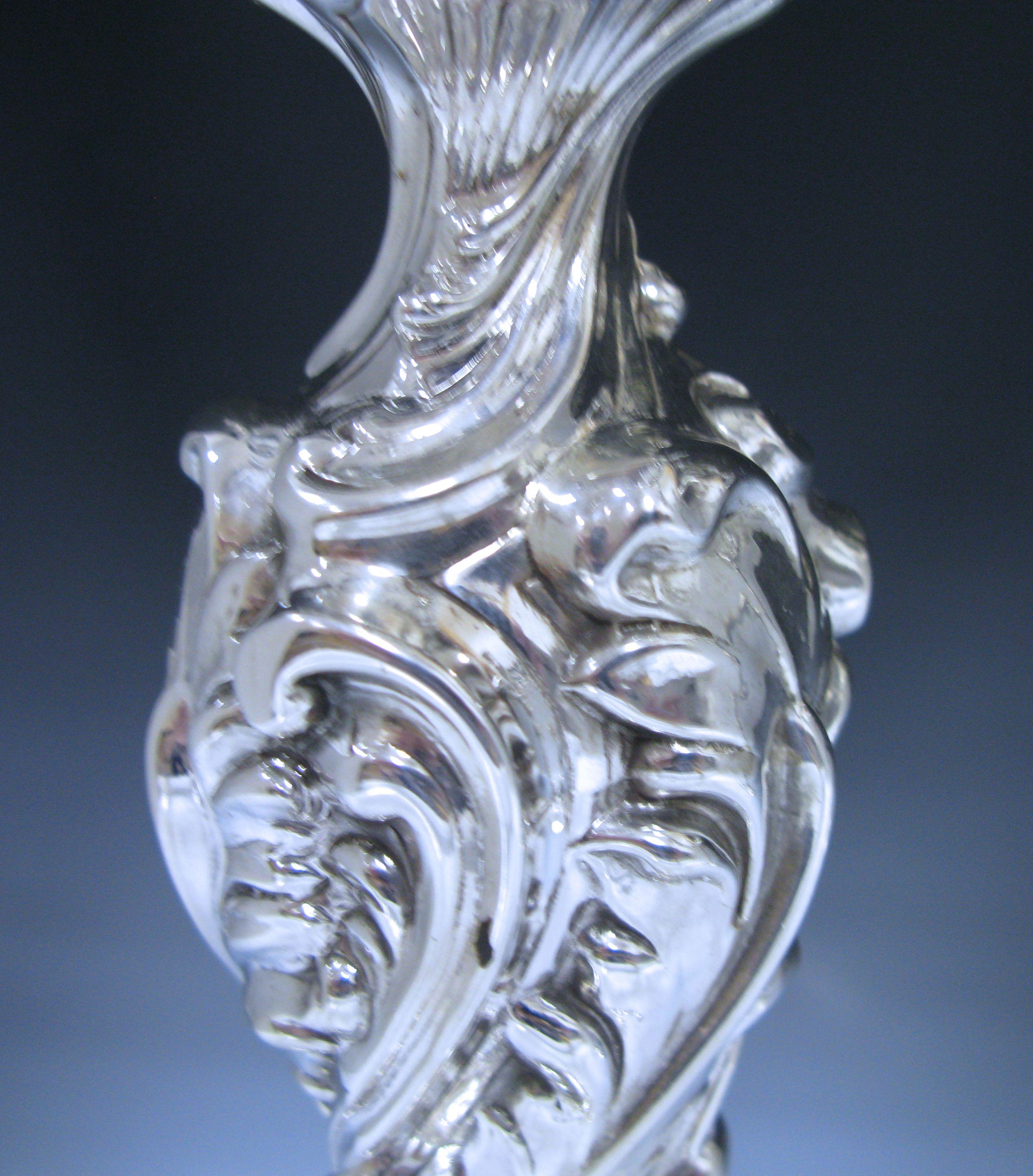 Pair of Antique Sterling Silver Five-Light Candelabra by Walker & Hall 3