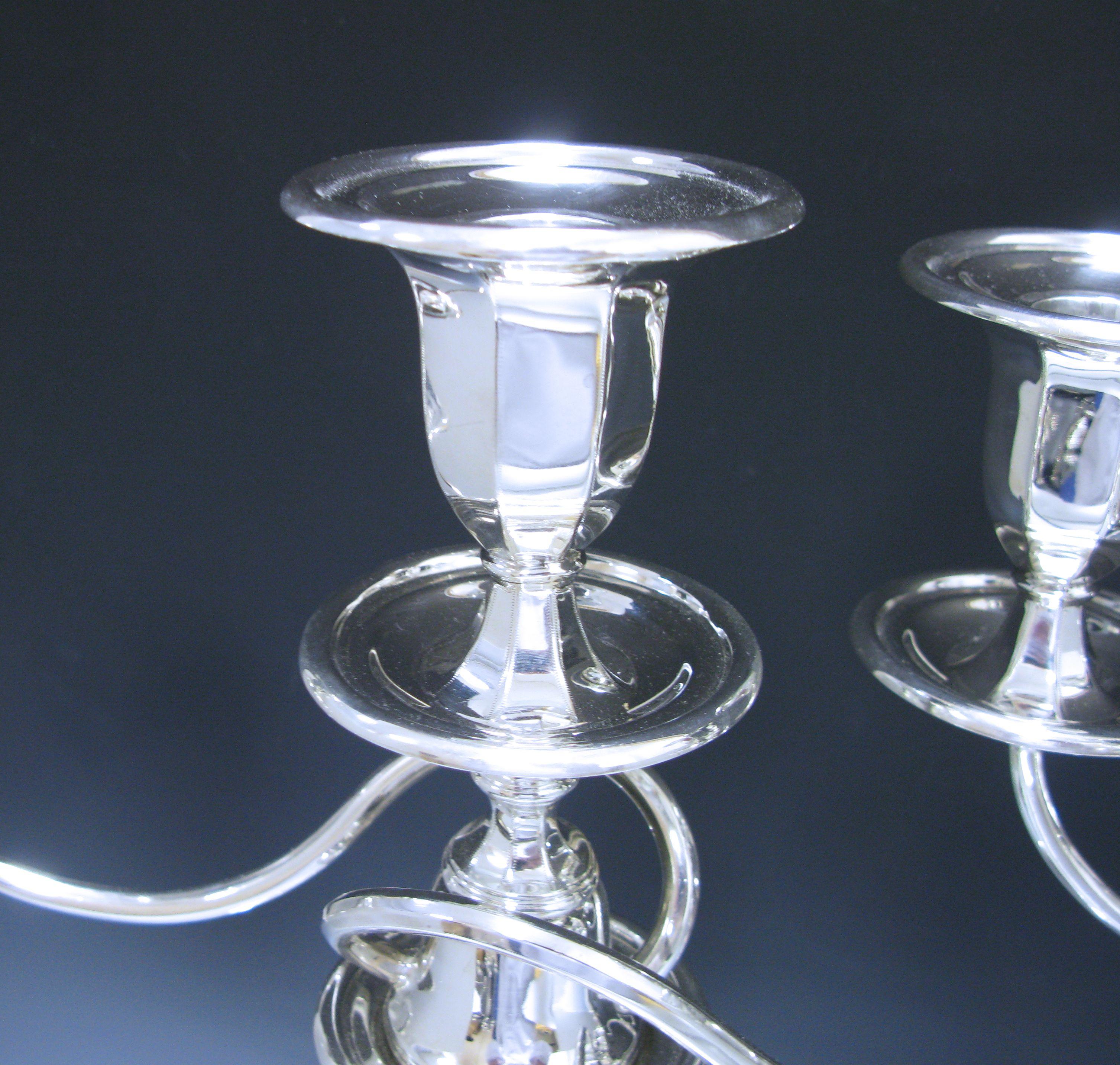 Pair of George V Antique Sterling Silver Three-Light Candelabra Made in 1912 In Good Condition For Sale In London, GB