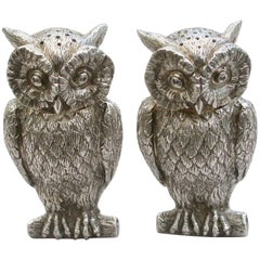 Pair of George v Cast Novelty Silver Owl Peppers, Francis Higgins, London, 1938