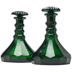 Pair of George V Green Glass Ship Decanters, circa 1920