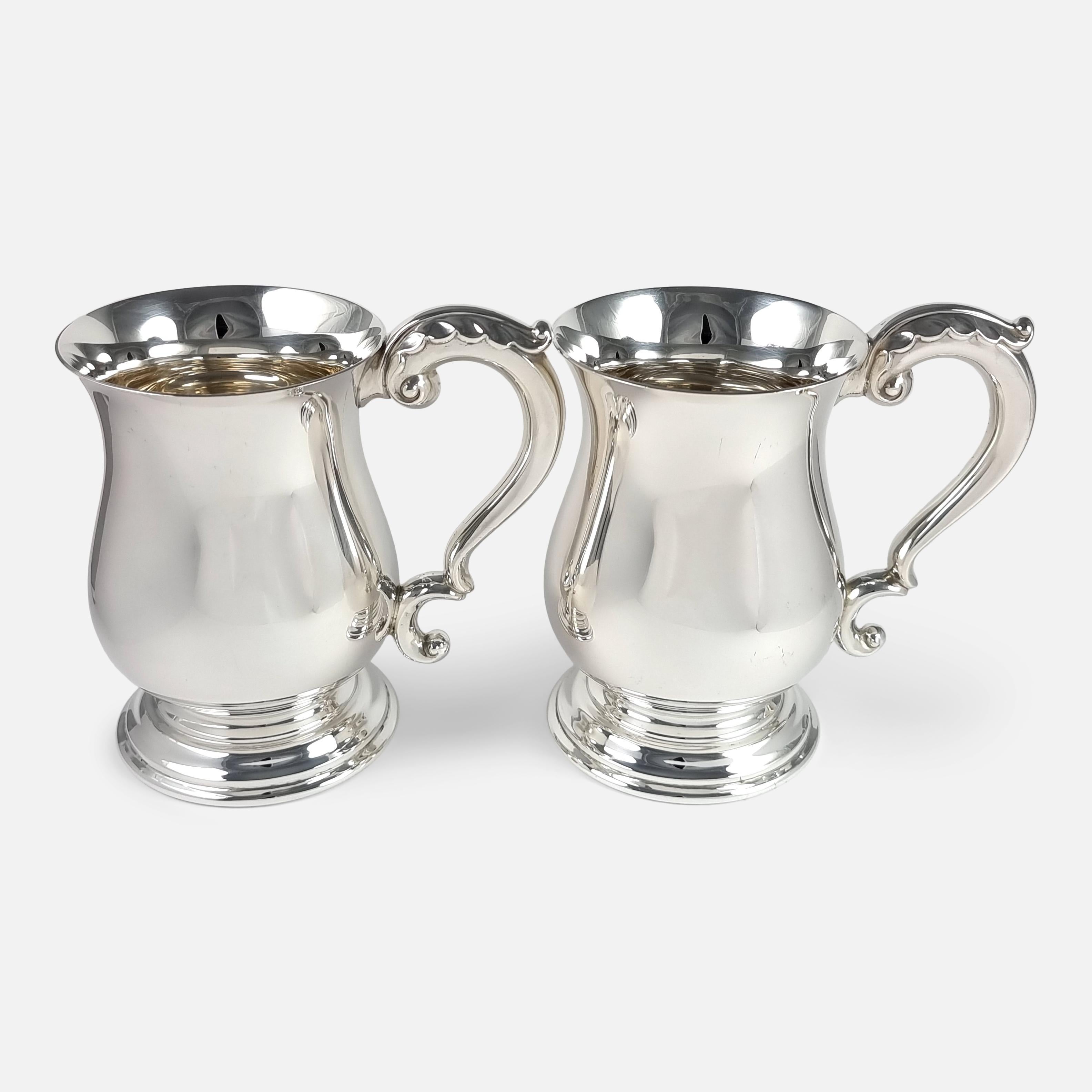 Pair of George VI Sterling Silver Mugs, 1950 For Sale 6