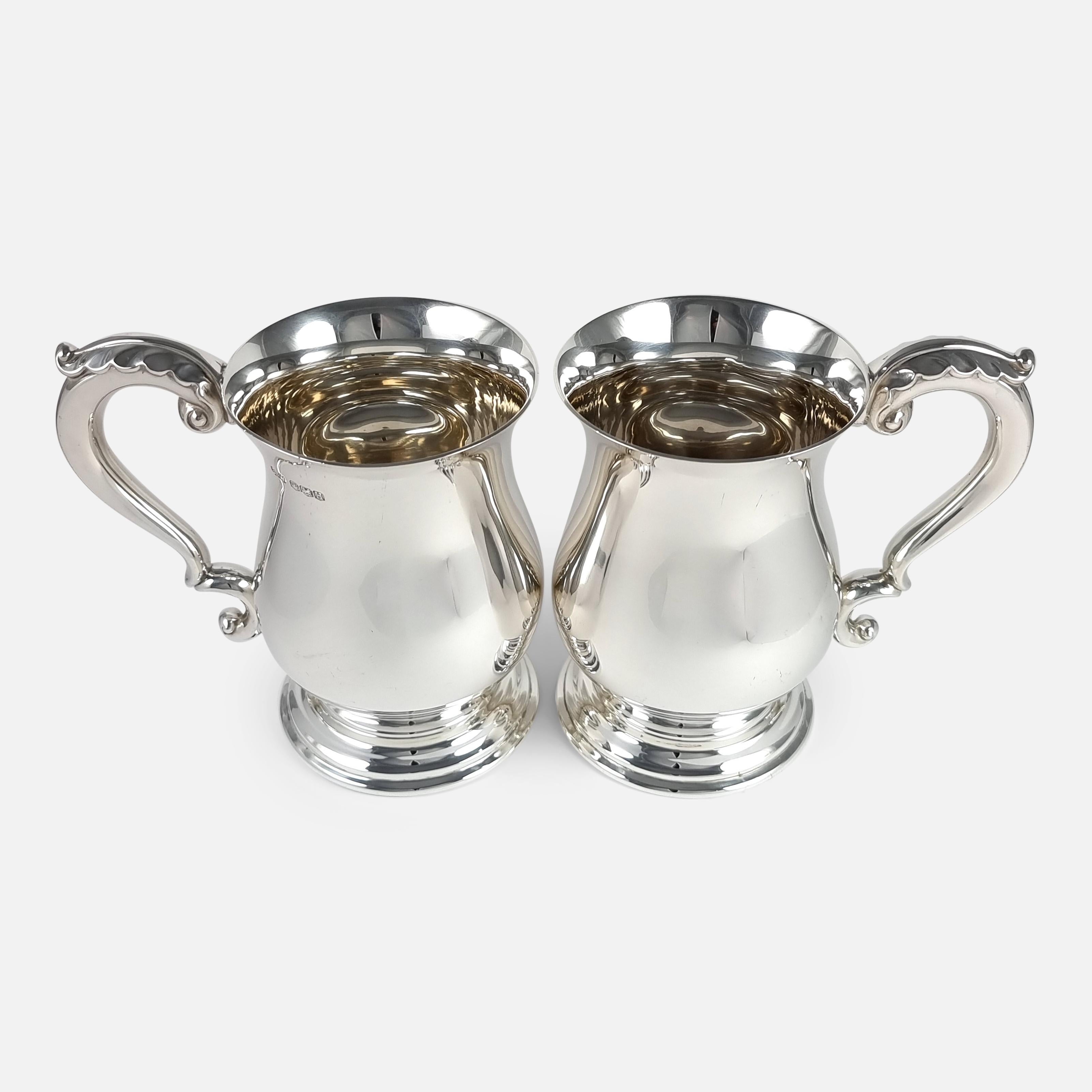 Mid-20th Century Pair of George VI Sterling Silver Mugs, 1950 For Sale