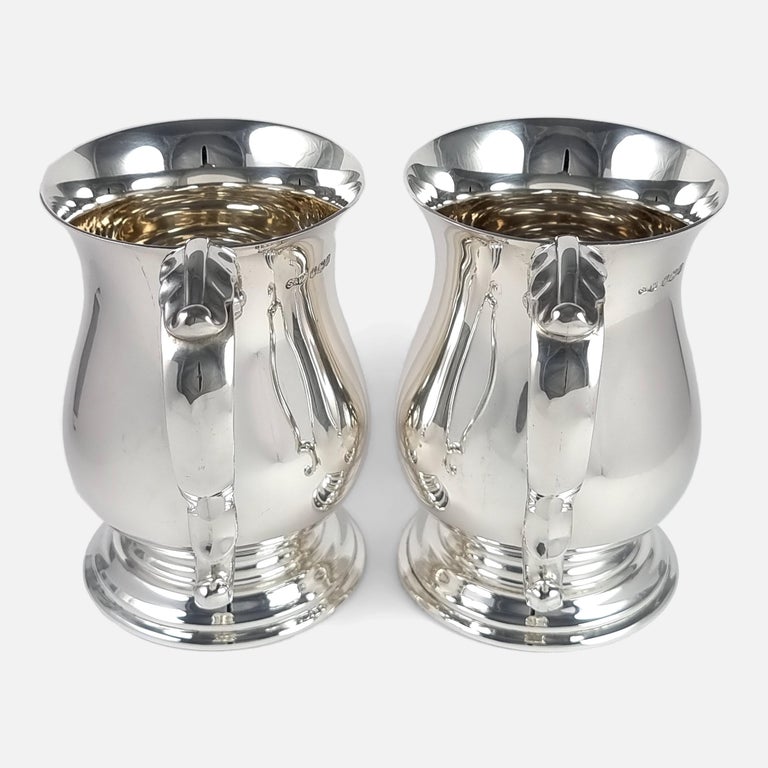 Pair of George VI Sterling Silver Mugs, 1950 For Sale 3