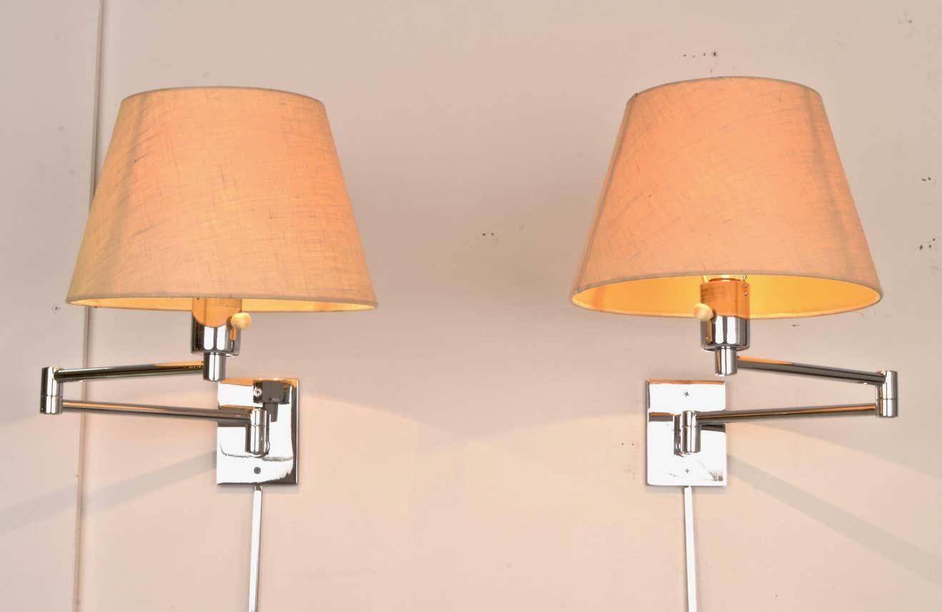Pair of George W. Hansen Chrome Swing Arm Wall Lamps In Good Condition In Hanover, MA