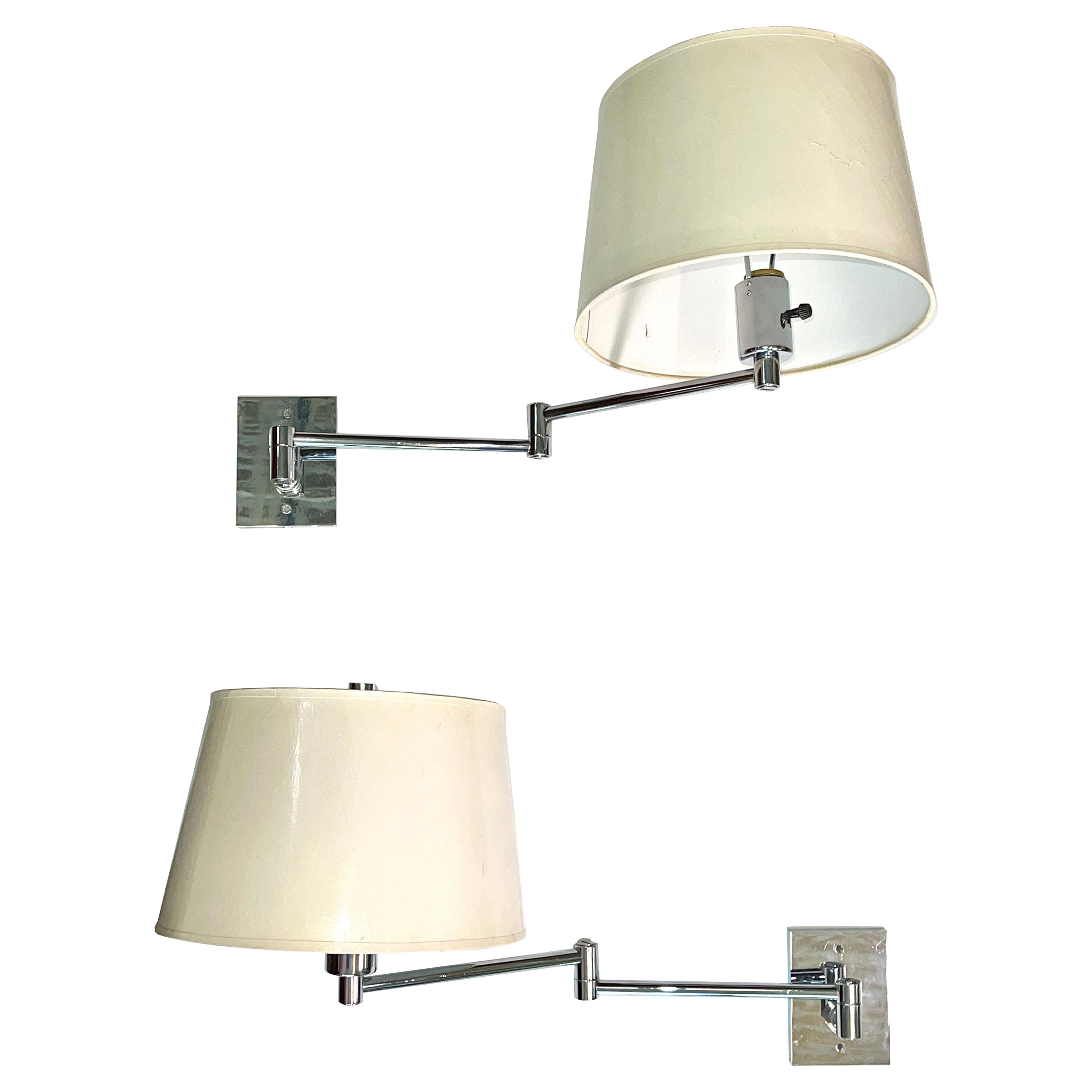 Pair of George W. Hansen Chrome Swing Arm Wall Lamps