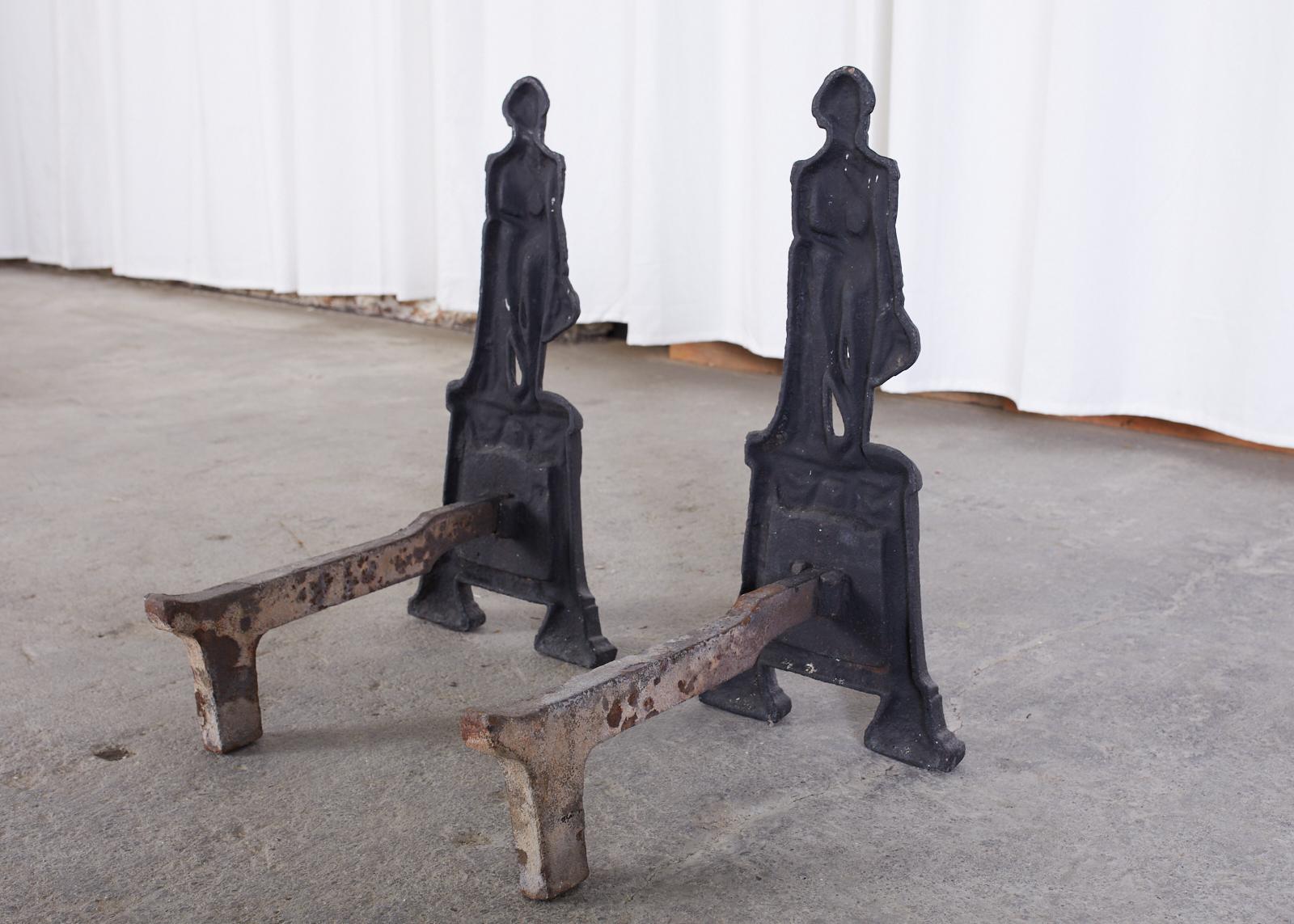 Pair of George Washington Cast Iron Andirons For Sale 4