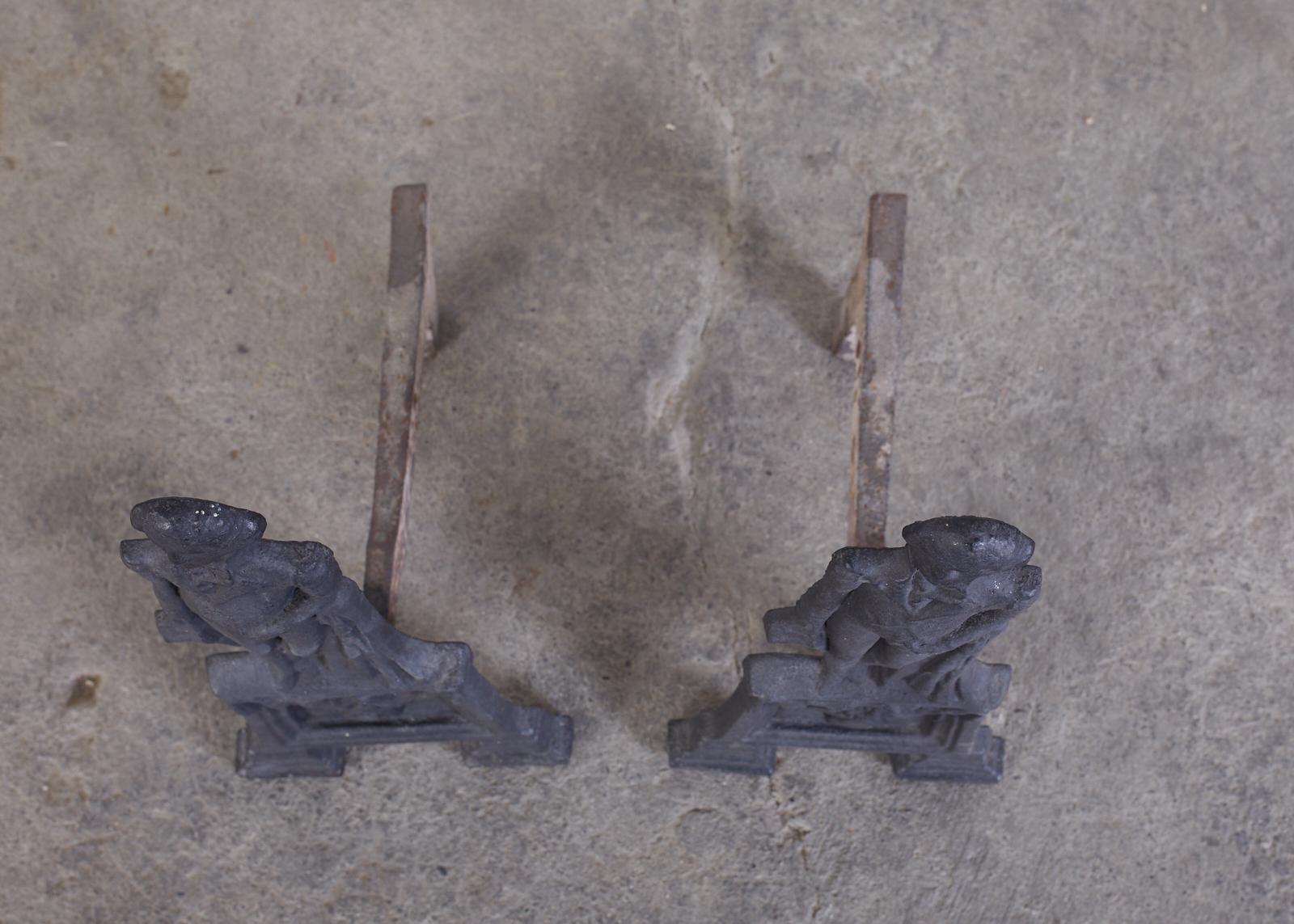 19th Century Pair of George Washington Cast Iron Andirons