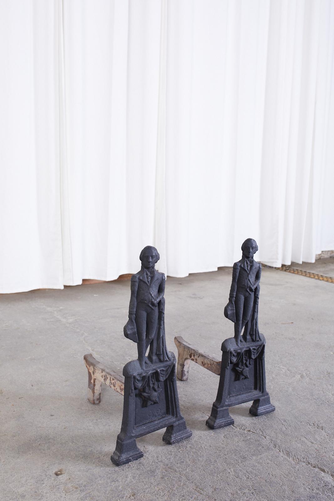 Pair of George Washington Cast Iron Andirons 1
