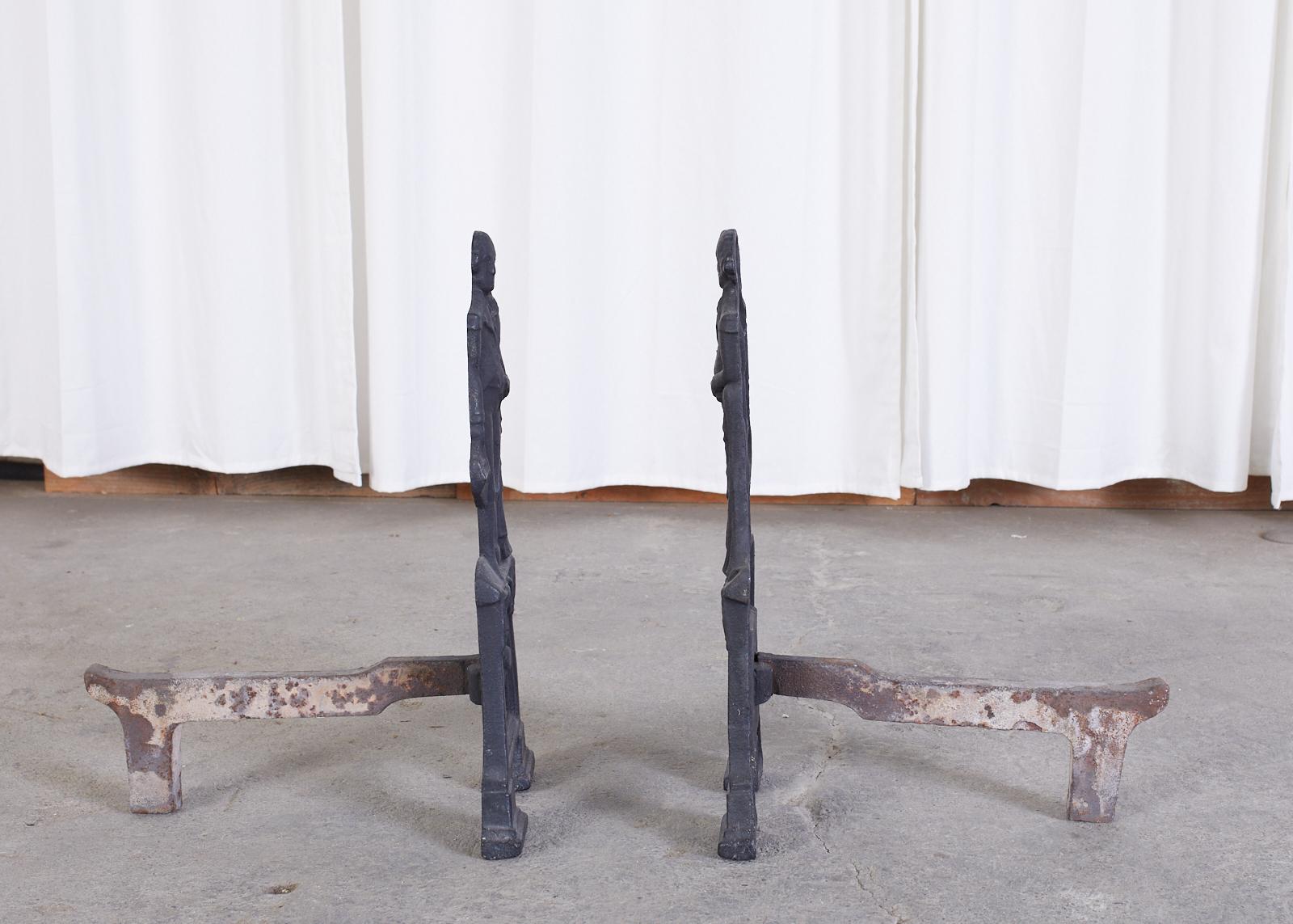 Pair of George Washington Cast Iron Andirons For Sale 2