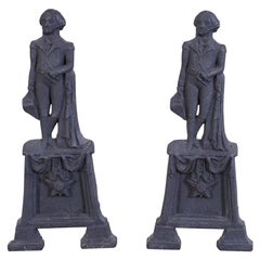 Used Pair of George Washington Cast Iron Andirons