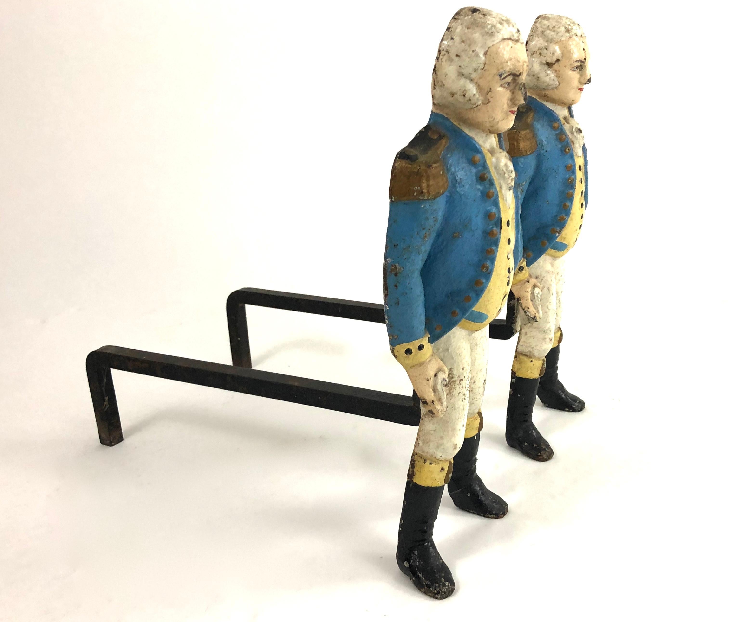 Pair of George Washington Painted Cast Iron Andirons 3