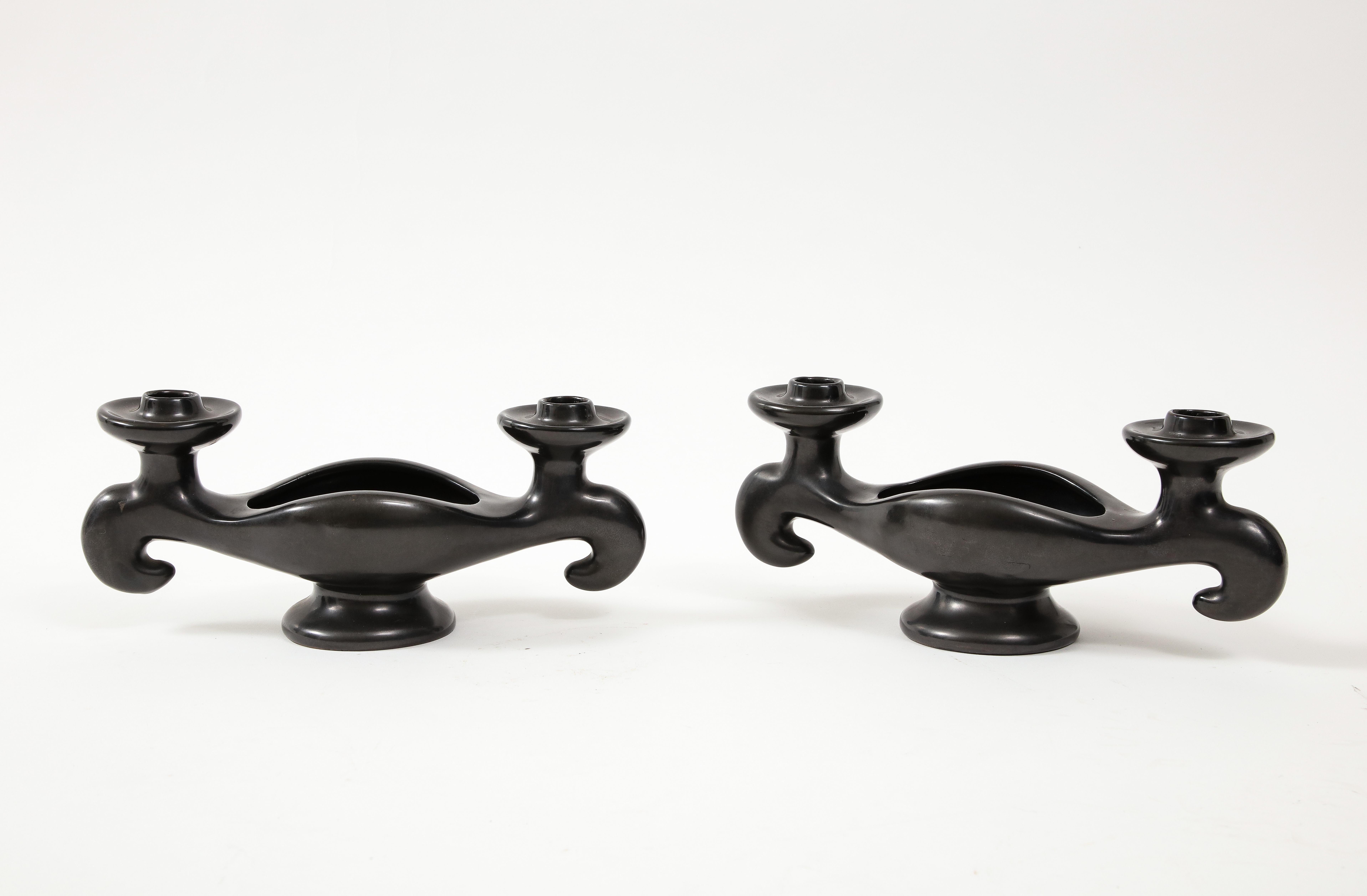 Mid-Century Modern Pair of Georges Jouve Style Period Candlesticks, France, c . 1950’s