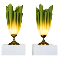 Paire de lampes de table Georgia Jacob Ophélie à mouchoirs avec abat-jour vert