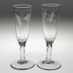 Pair of Georgian Ale Glasses with Facet Cut Stems c1780
