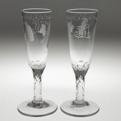Pair of Georgian Ale Glasses with Facet Cut Stems c1780