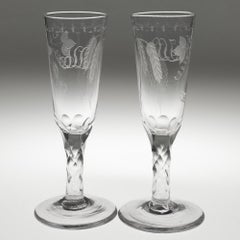 Pair of Georgian Ale Glasses with Facet Cut Stems c1780