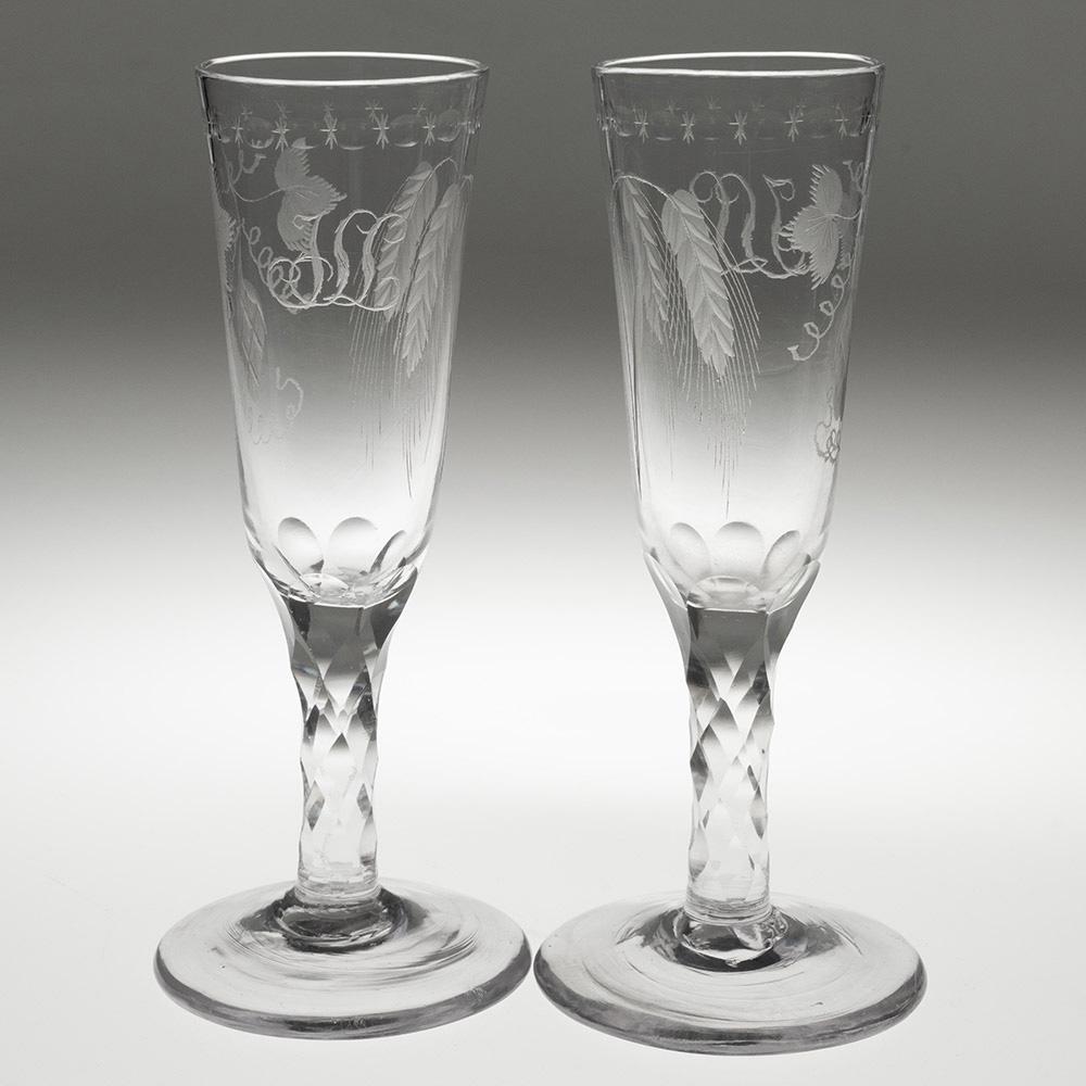 George III Pair of Georgian Ale Glasses with Facet Cut Stems c1780 For Sale