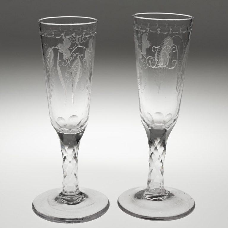 British Pair of Georgian Ale Glasses with Facet Cut Stems c1780 For Sale