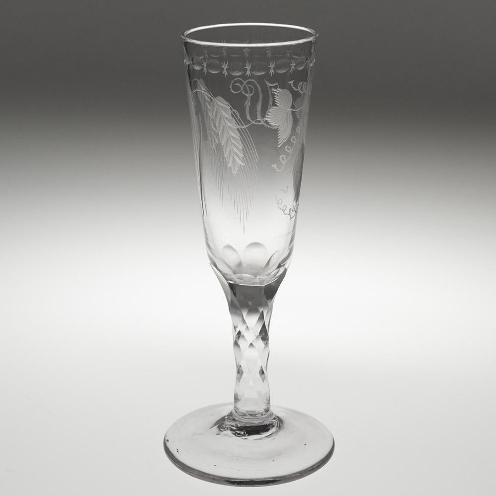 Blown Glass Pair of Georgian Ale Glasses with Facet Cut Stems c1780 For Sale