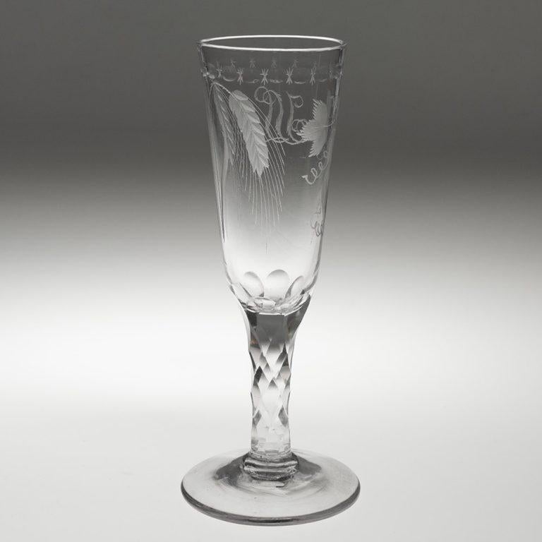 Pareja de copas de cerveza georgianas con tallos facetados c1780 Vidrio soplado en venta