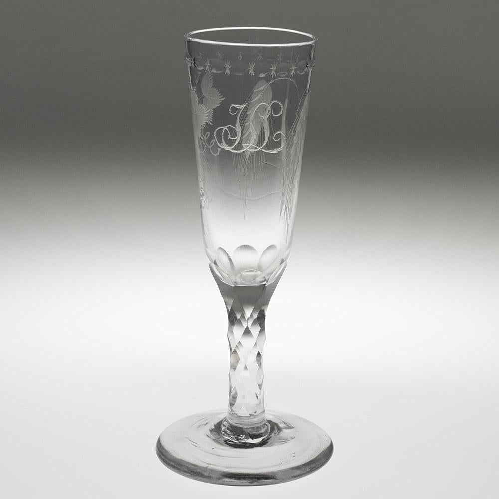 Blown Glass Pair of Georgian Ale Glasses with Facet Cut Stems c1780 For Sale