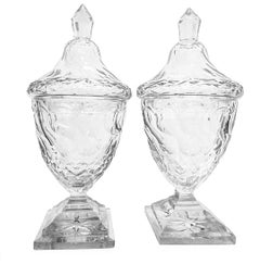 Pair of Georgian Anglo-Irish Cut Crystal Sweet Meat Covered Urns