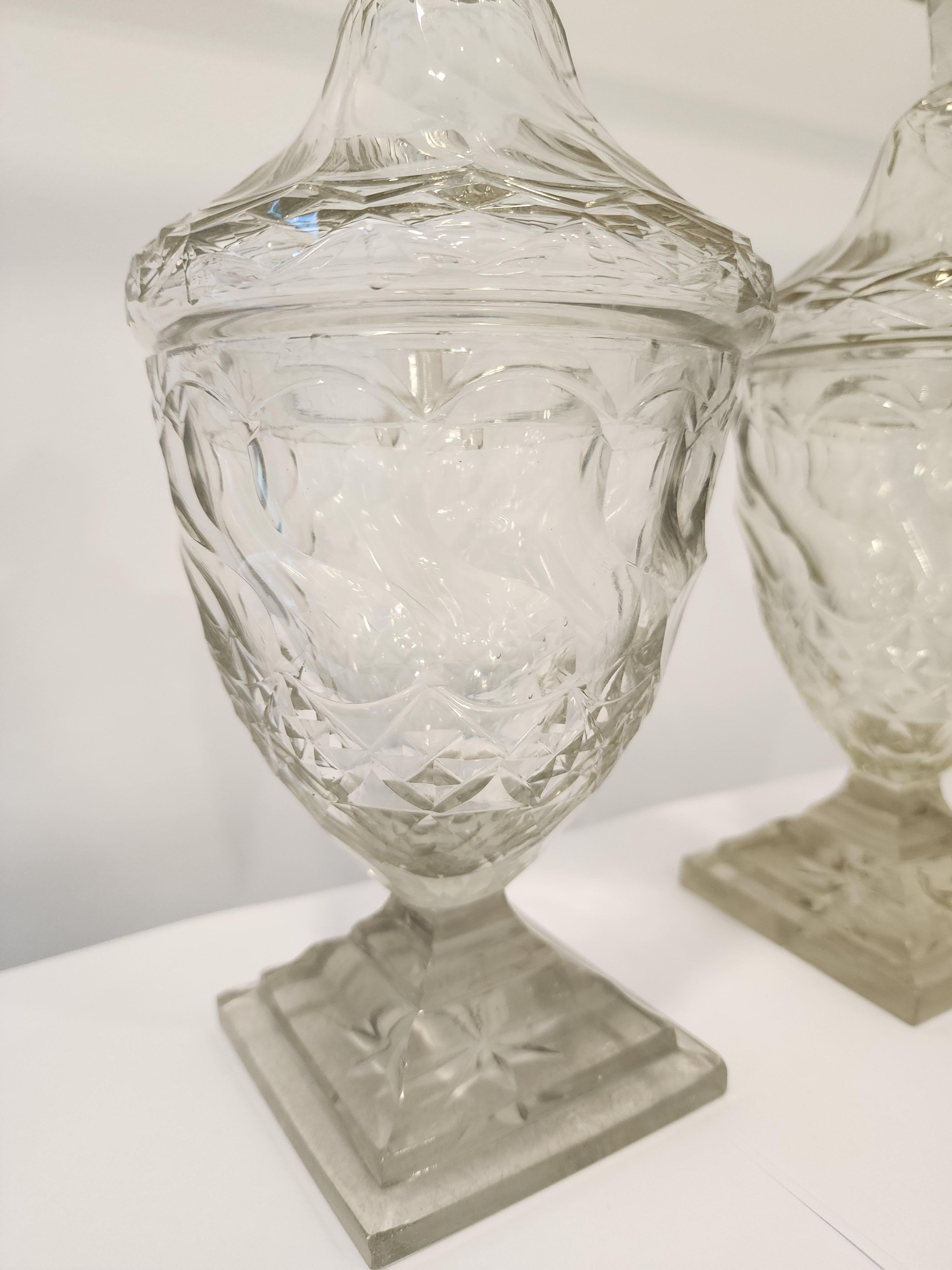 Pair of Georgian Anglo-Irish Cut Crystal Sweet Meat Covered Urns 1
