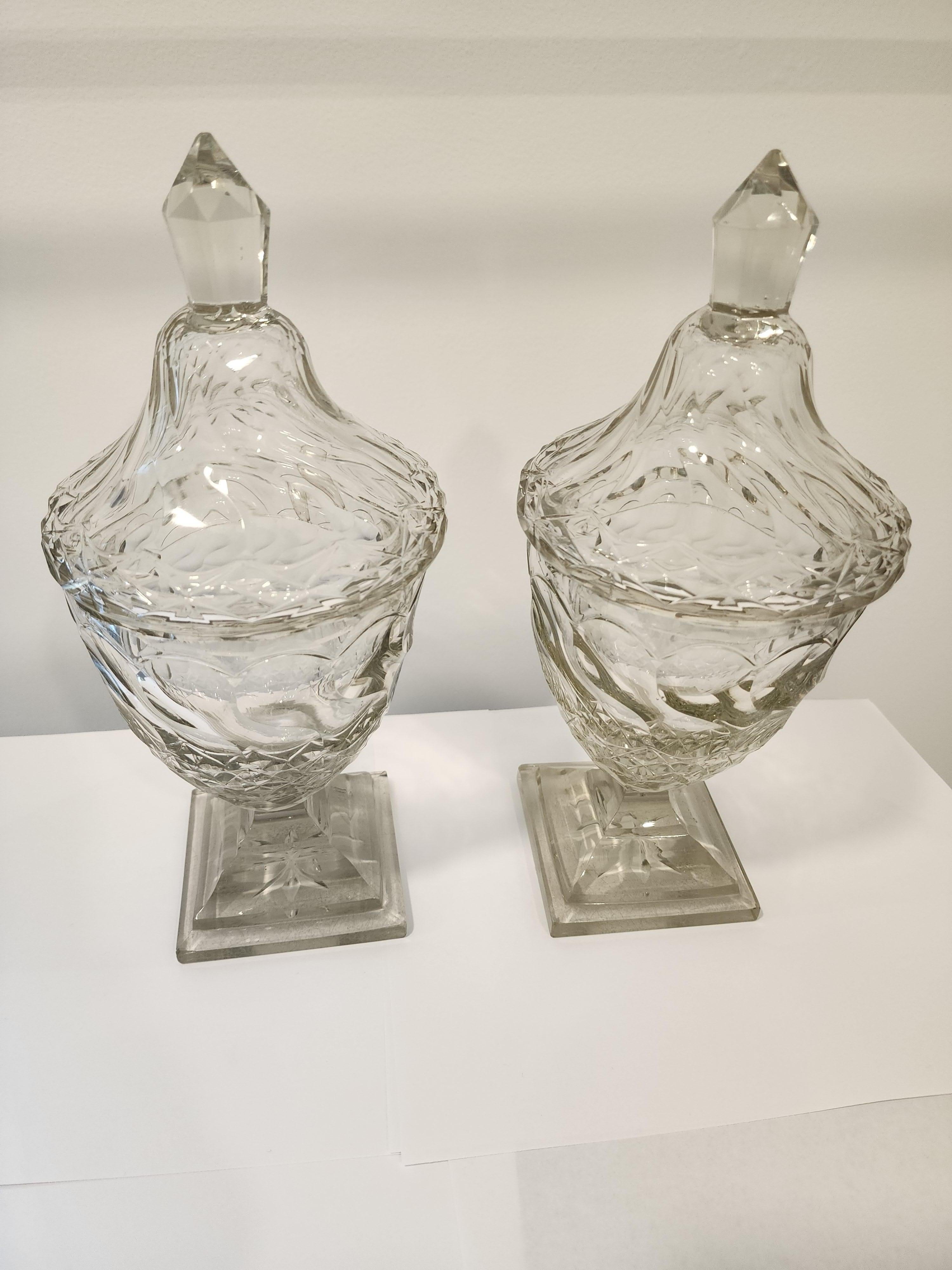 Pair of Georgian Anglo-Irish Cut Crystal Sweet Meat Covered Urns 2